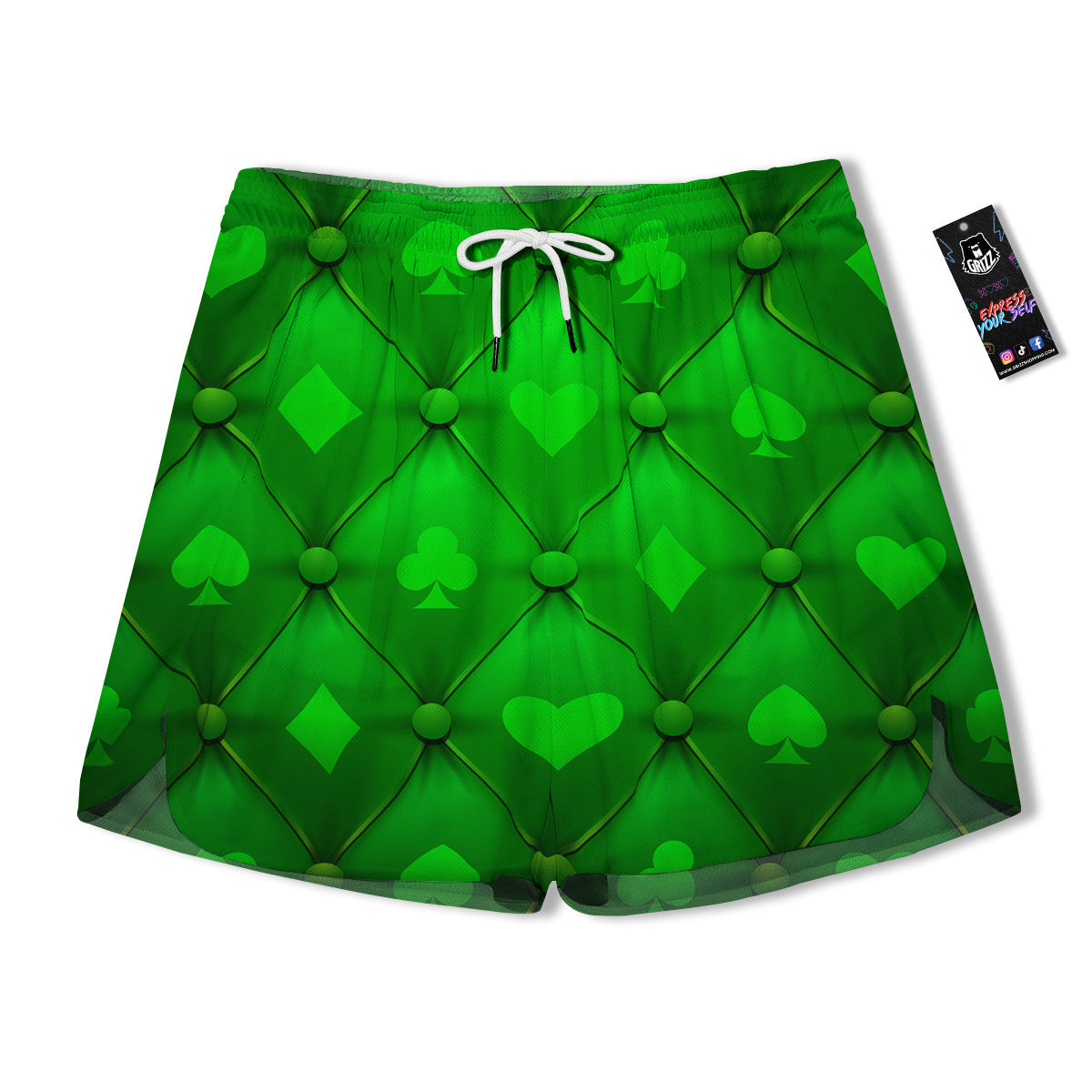 Green Casino Print Pattern Men's Running Shorts-grizzshop