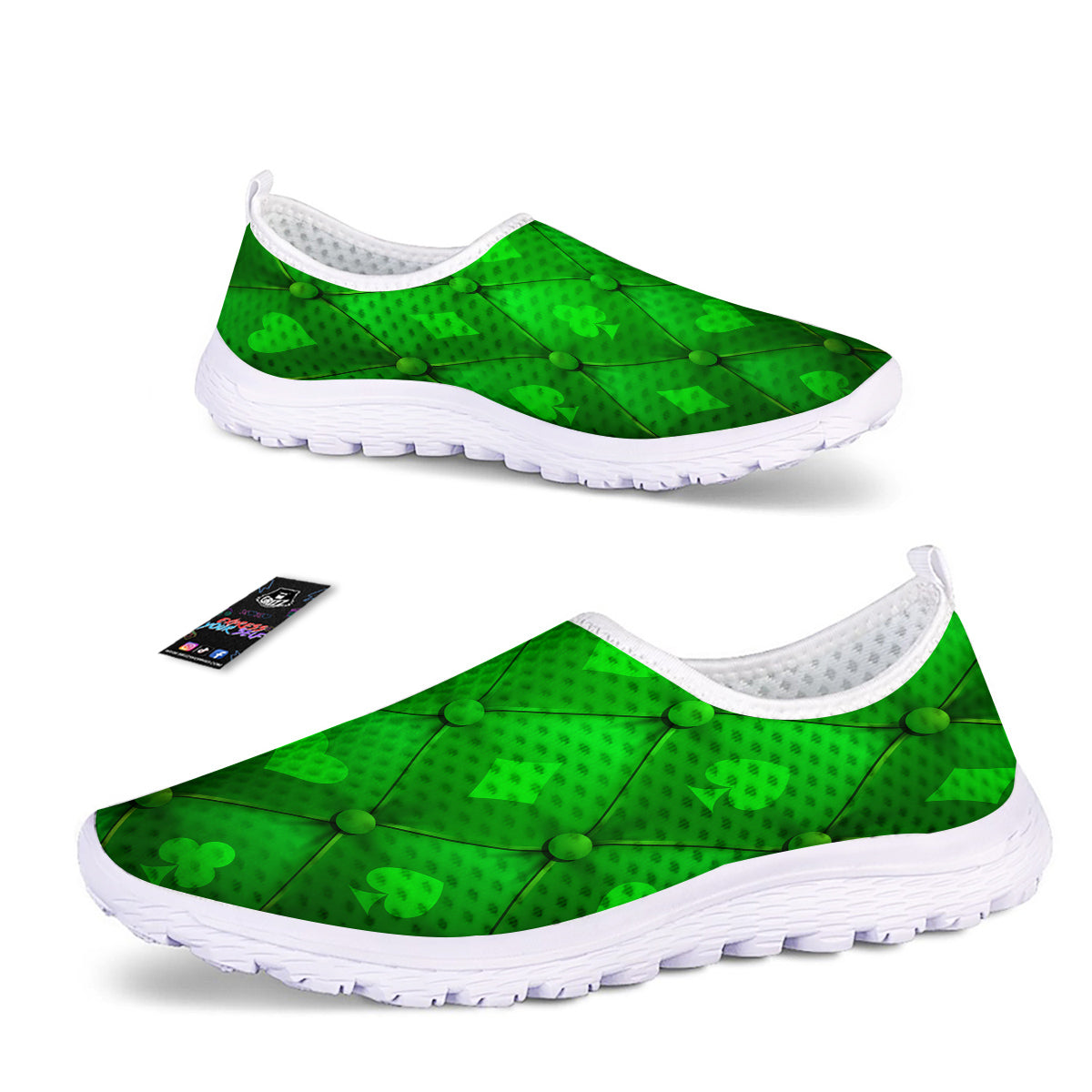 Green Casino Print Pattern Nurse Shoes-grizzshop
