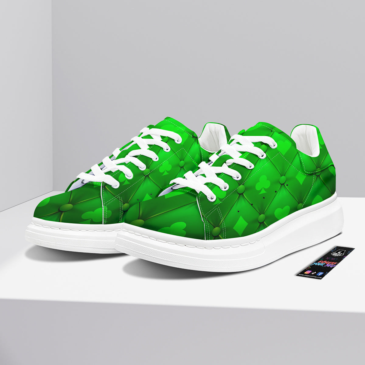 Green Casino Print Pattern Platform Shoes-grizzshop