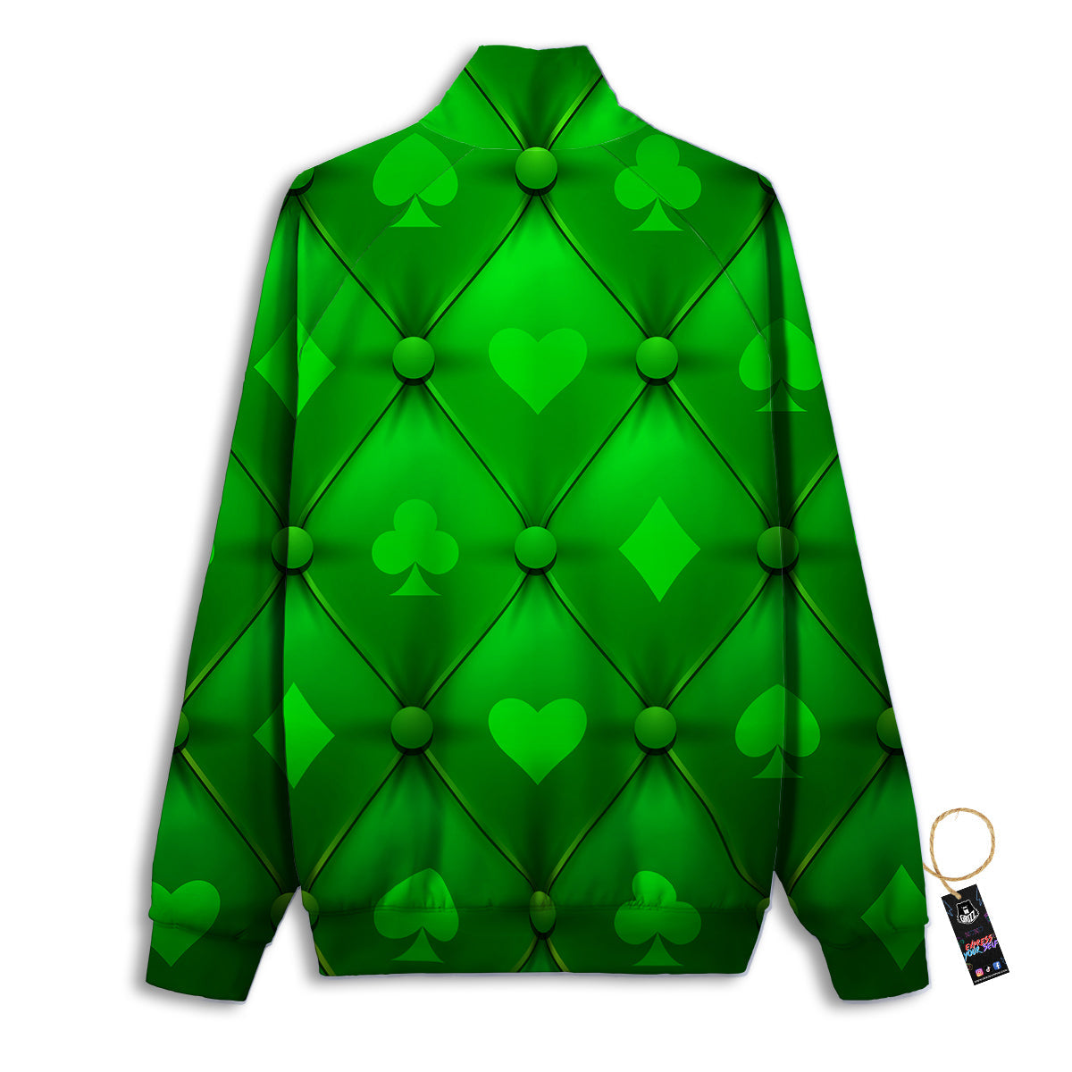 Green Casino Print Pattern Track Jacket-grizzshop