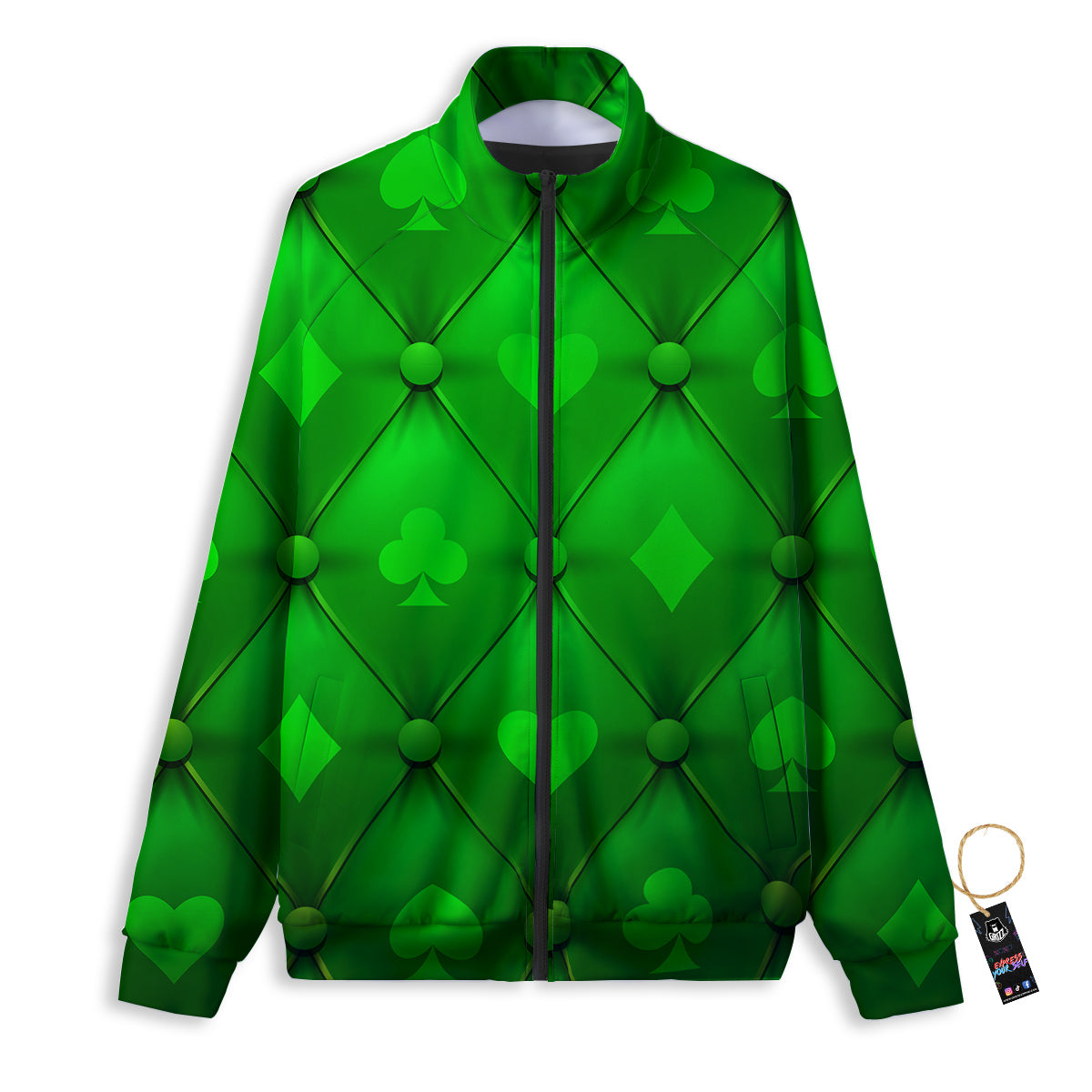 Green Casino Print Pattern Track Jacket-grizzshop