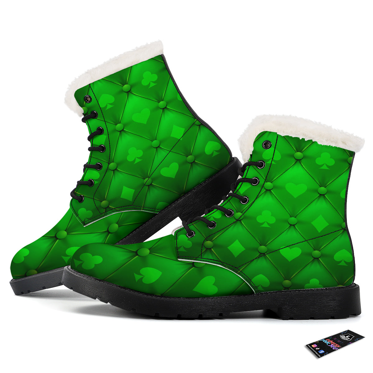 Green Casino Print Pattern Winter Boots-grizzshop