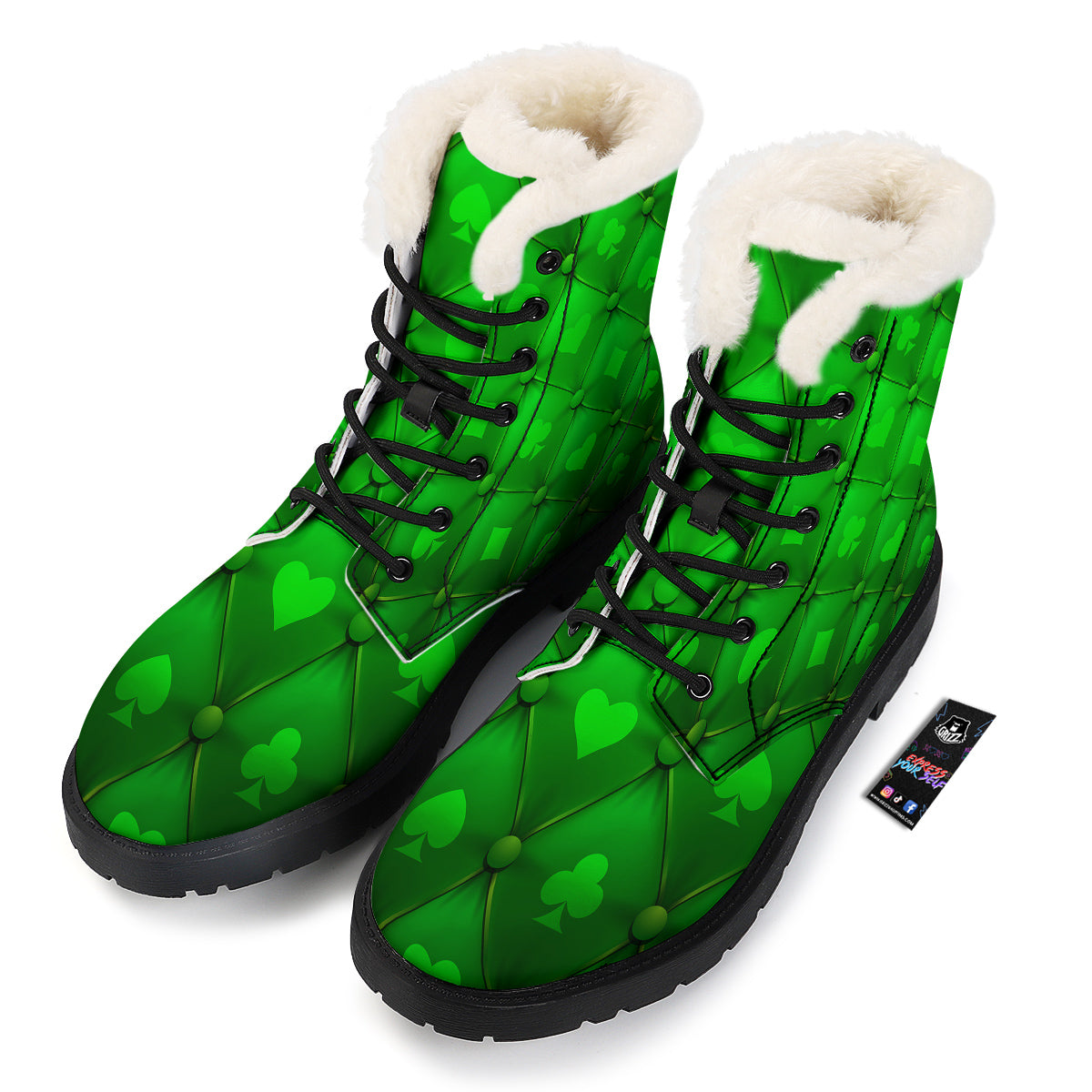 Green Casino Print Pattern Winter Boots-grizzshop