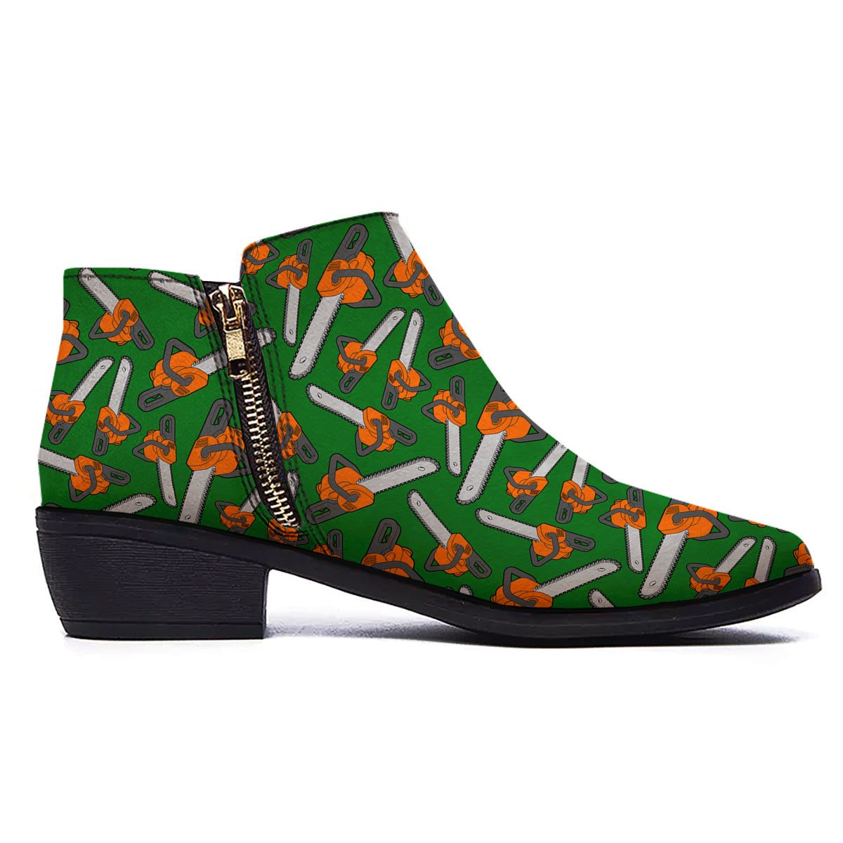 Green Chainsaw Print Pattern Ankle Boots-grizzshop