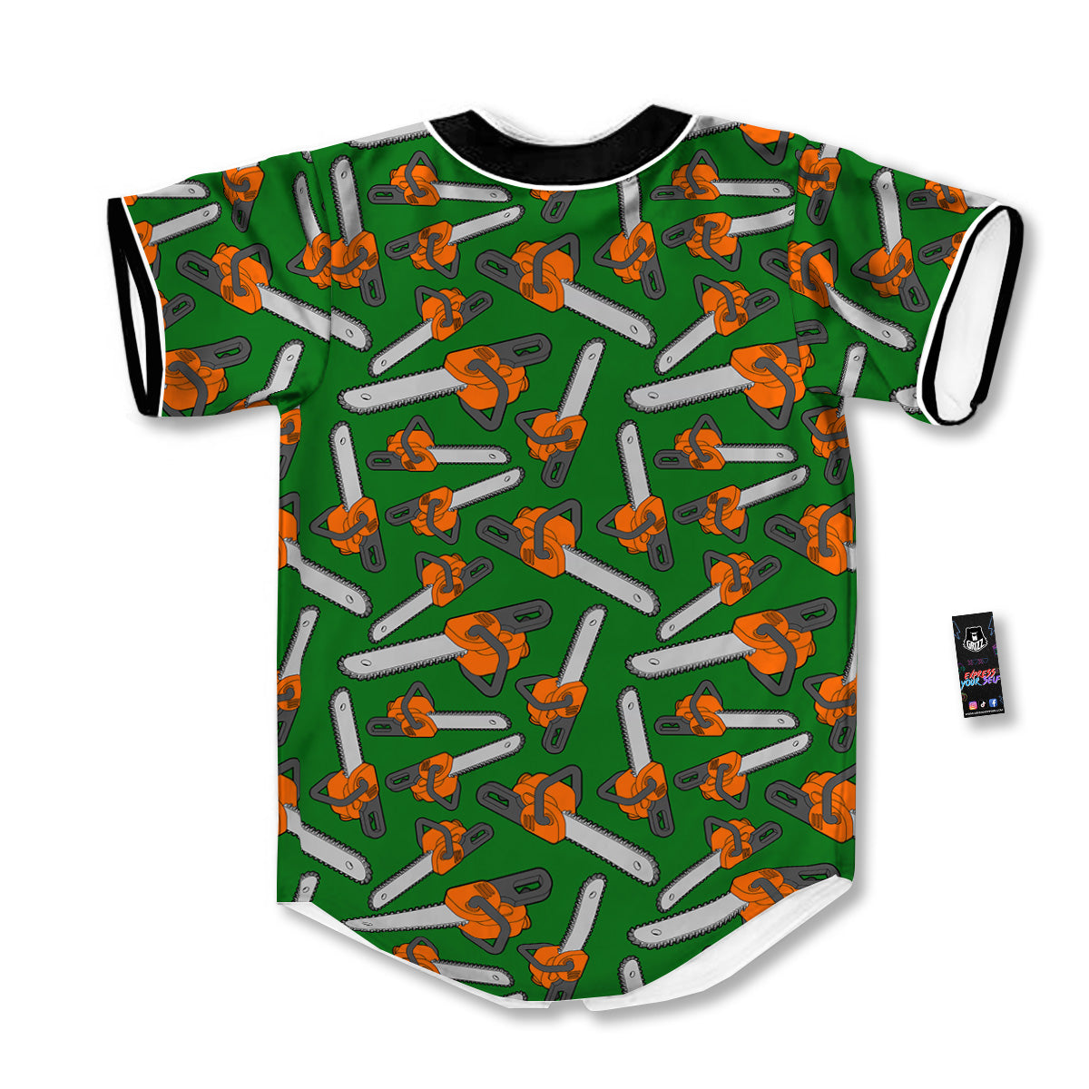 Green Chainsaw Print Pattern Baseball Jersey-grizzshop