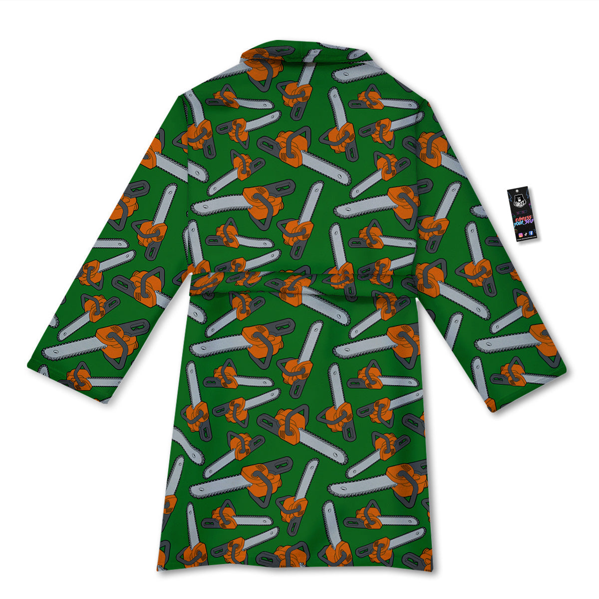 Green Chainsaw Print Pattern Bathrobe-grizzshop