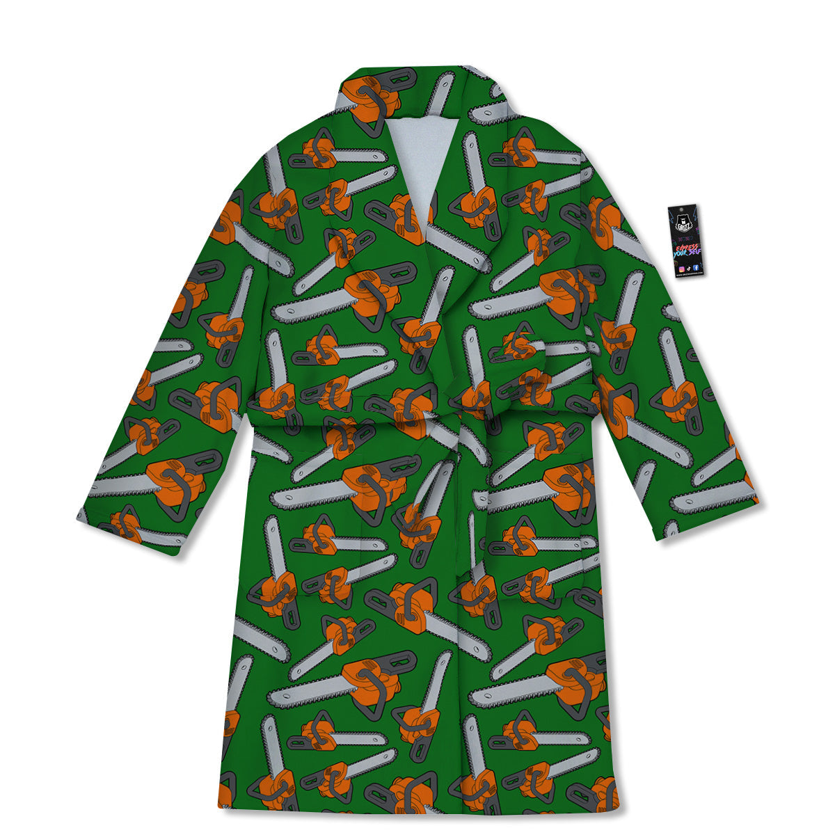 Green Chainsaw Print Pattern Bathrobe-grizzshop