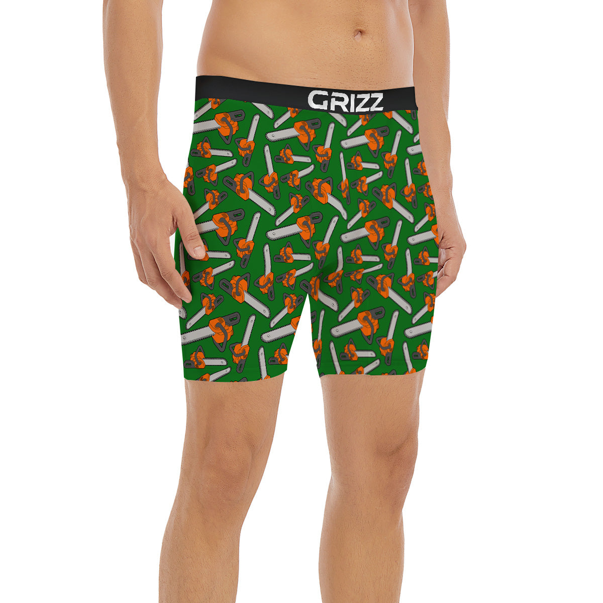 Green Chainsaw Print Pattern Boxer Briefs-grizzshop