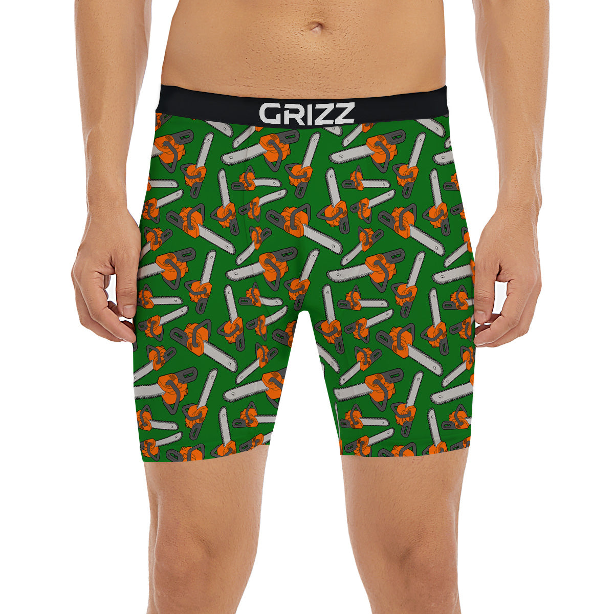 Green Chainsaw Print Pattern Boxer Briefs-grizzshop