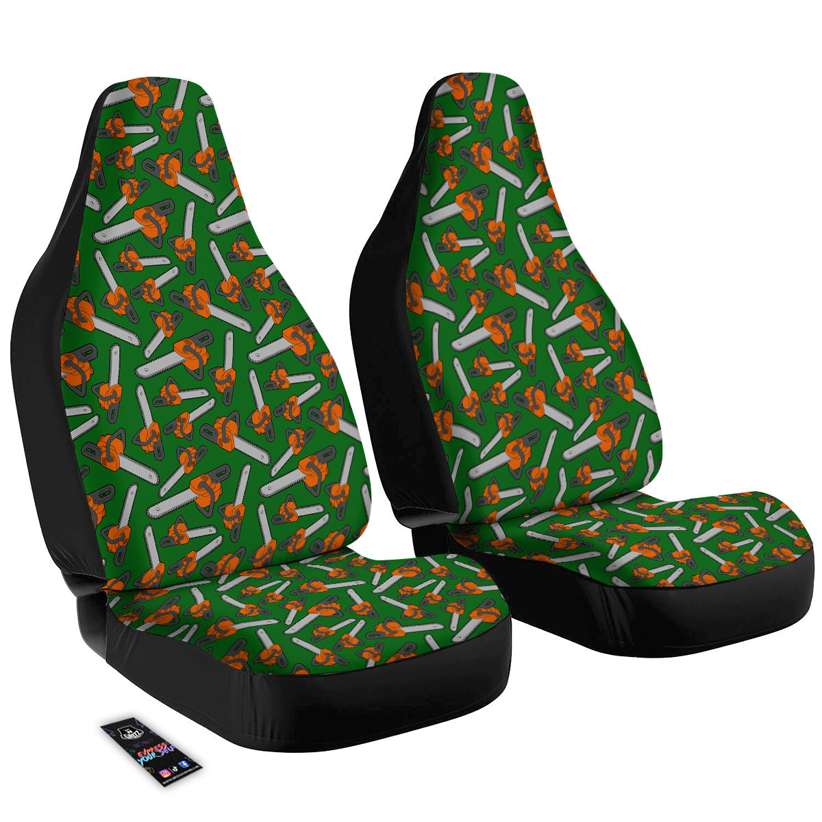 Green Chainsaw Print Pattern Car Seat Covers-grizzshop