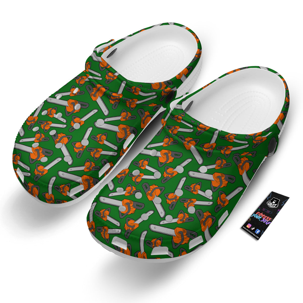 Green Chainsaw Print Pattern Clog-grizzshop