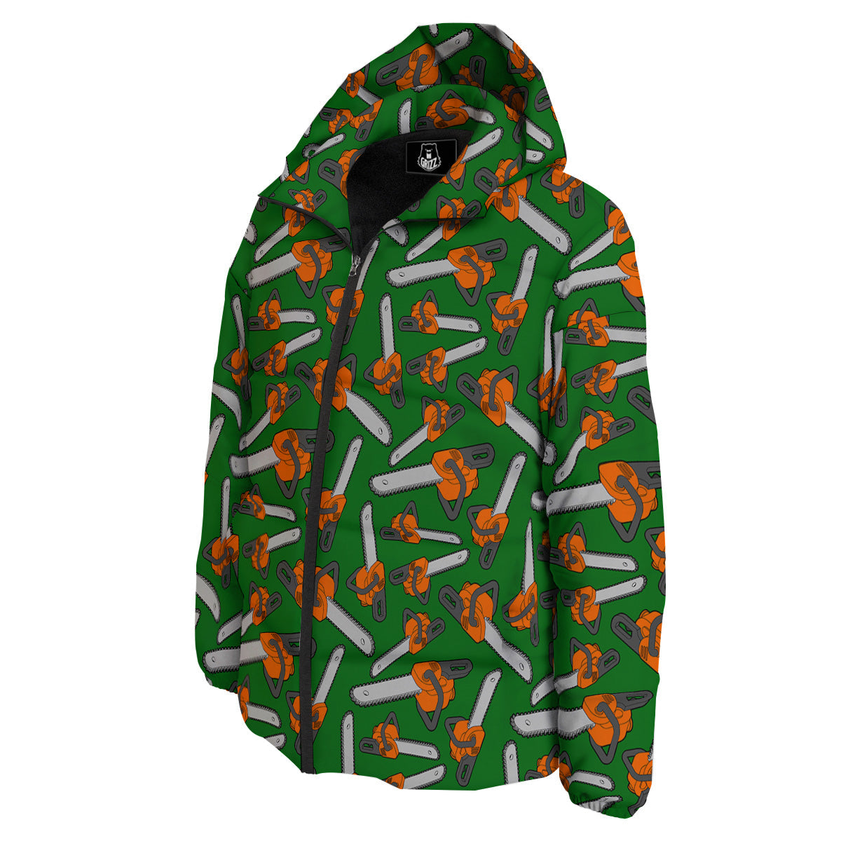 Green Chainsaw Print Pattern Down Jacket-grizzshop