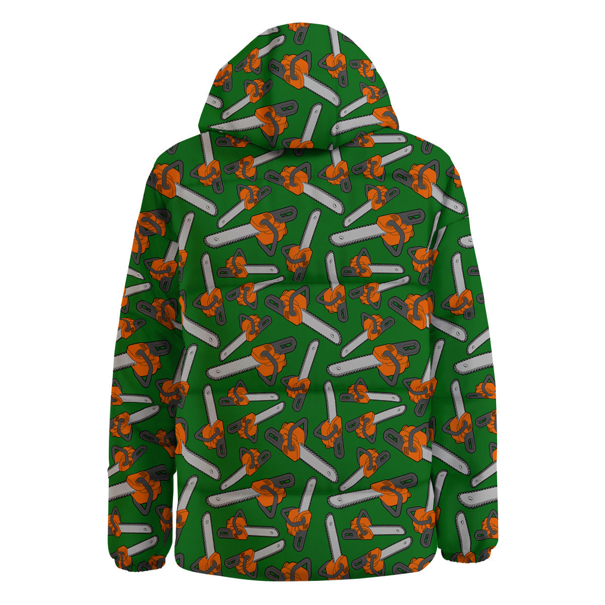 Green Chainsaw Print Pattern Down Jacket-grizzshop