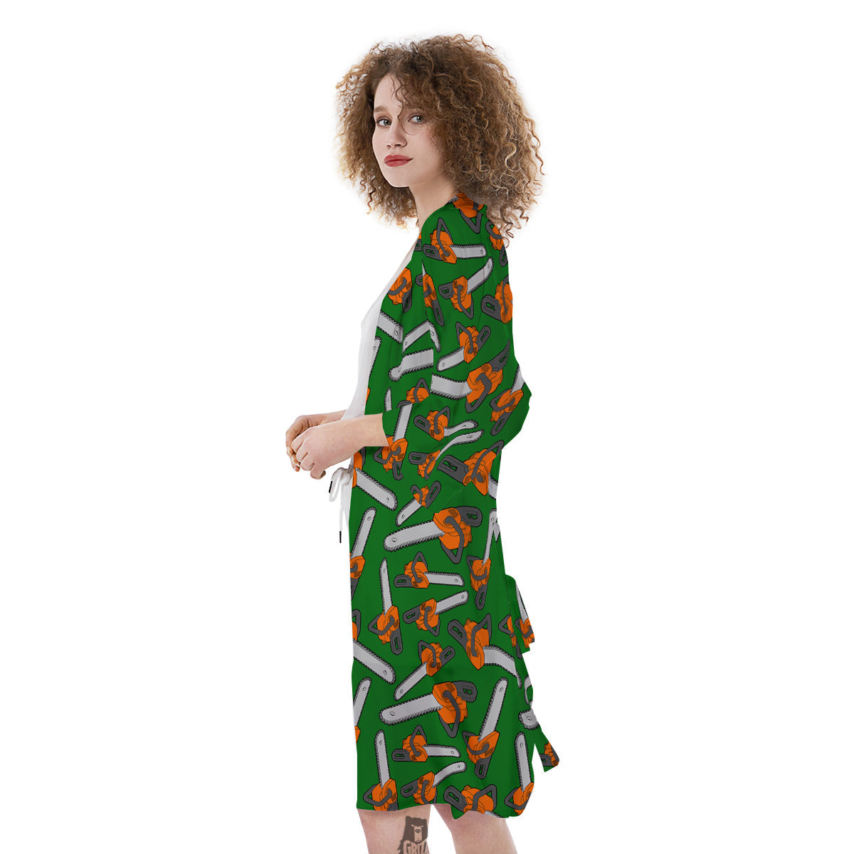 Green Chainsaw Print Pattern Kimono-grizzshop