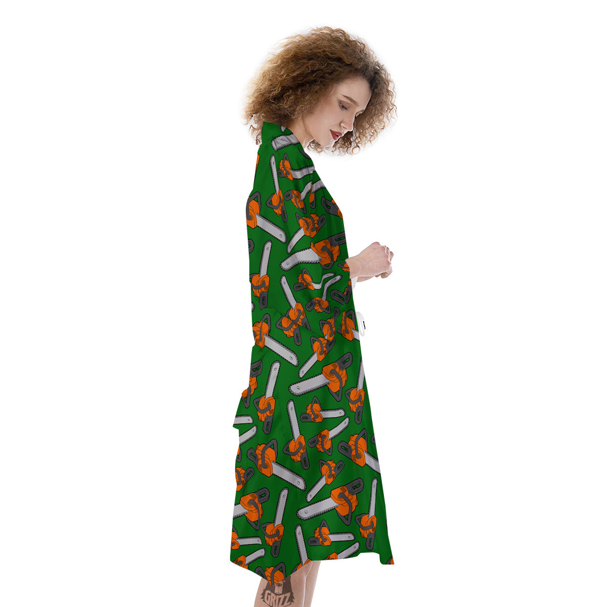 Green Chainsaw Print Pattern Kimono-grizzshop