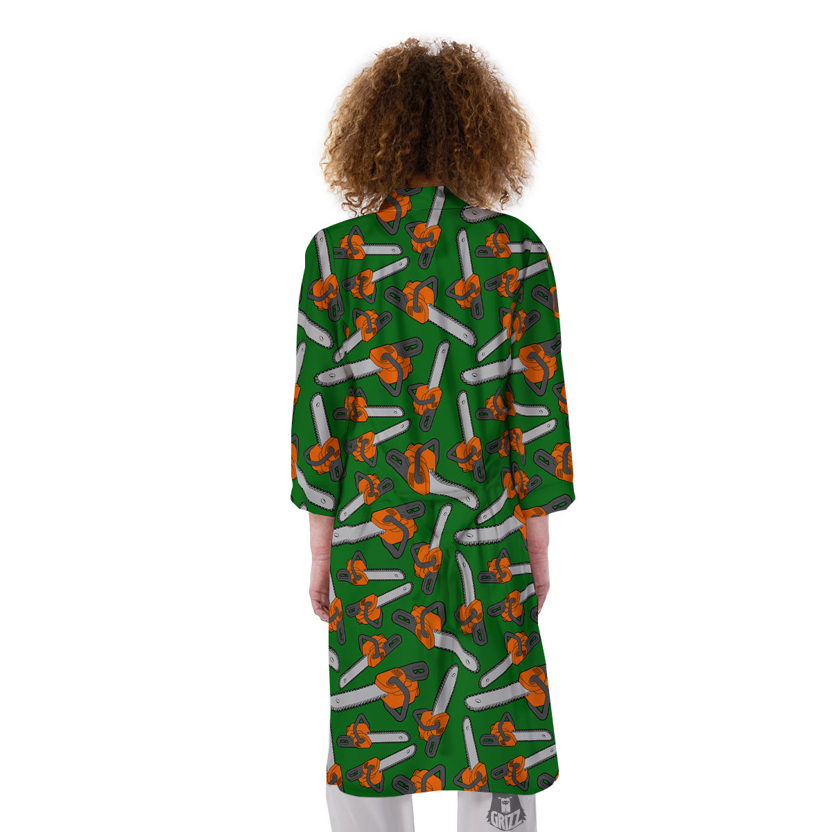 Green Chainsaw Print Pattern Kimono-grizzshop