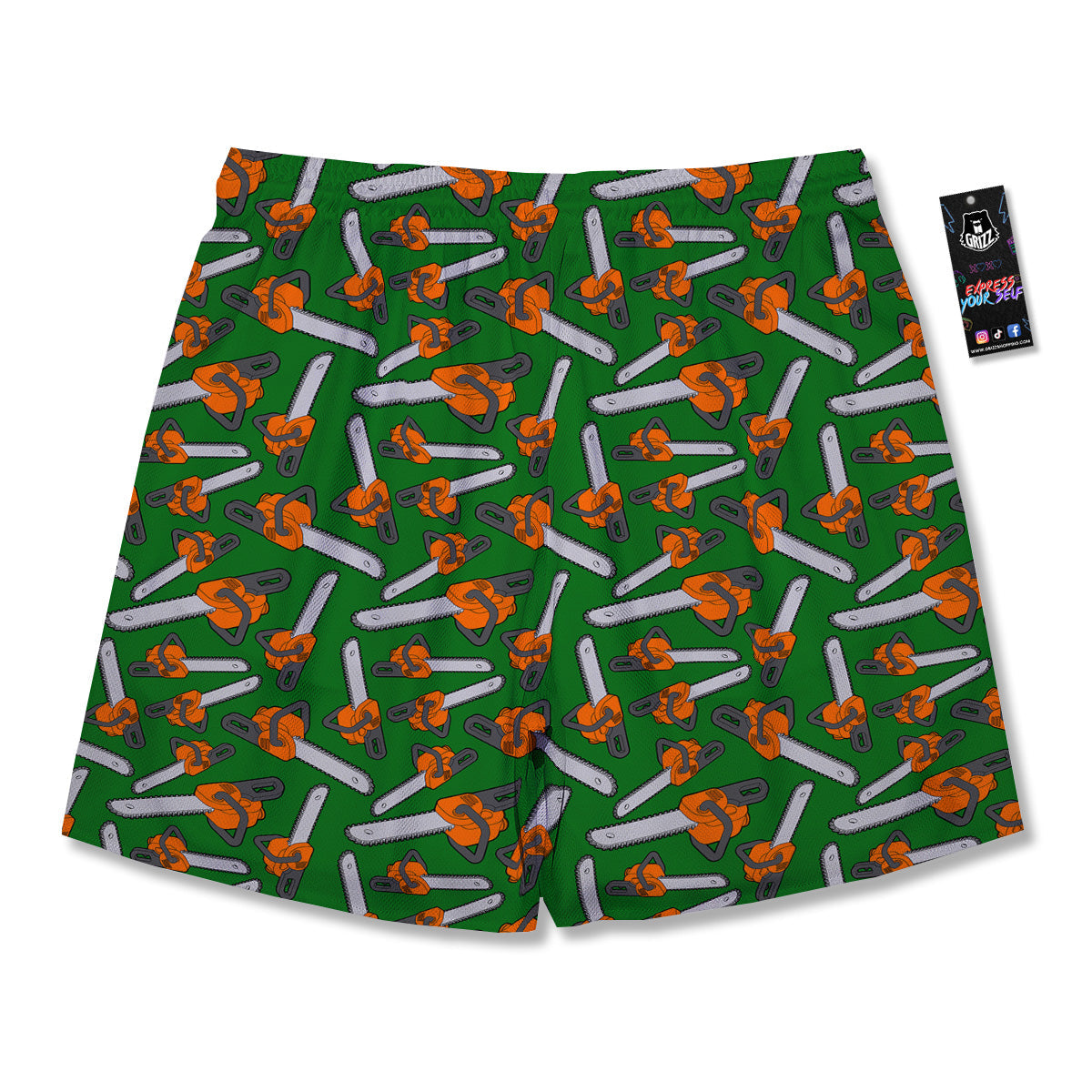 Green Chainsaw Print Pattern Men's Running Shorts-grizzshop
