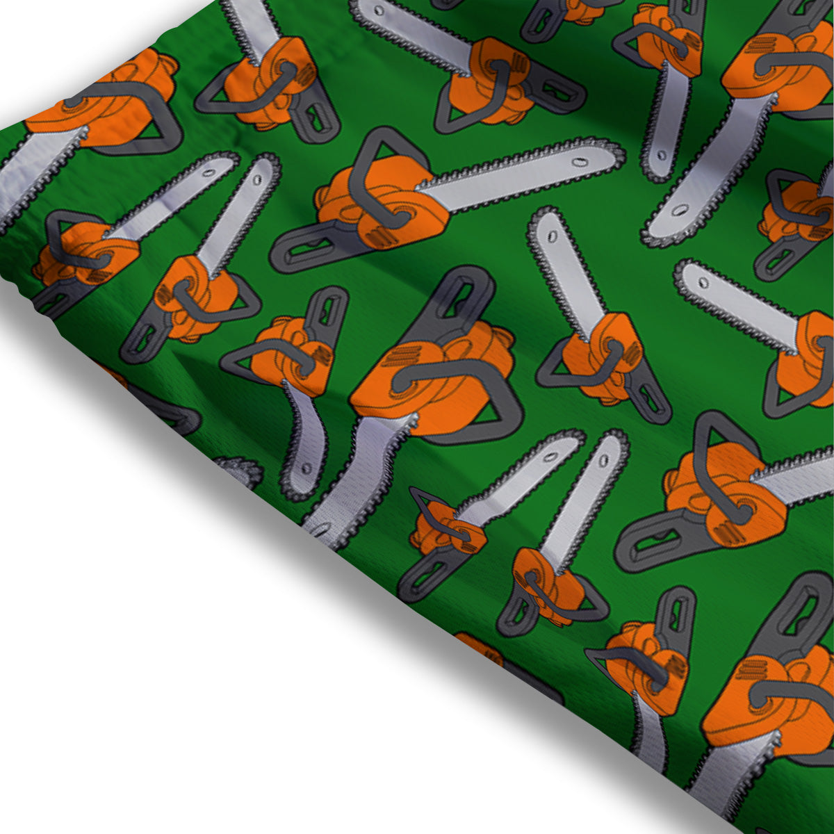 Green Chainsaw Print Pattern Mesh Shorts-grizzshop
