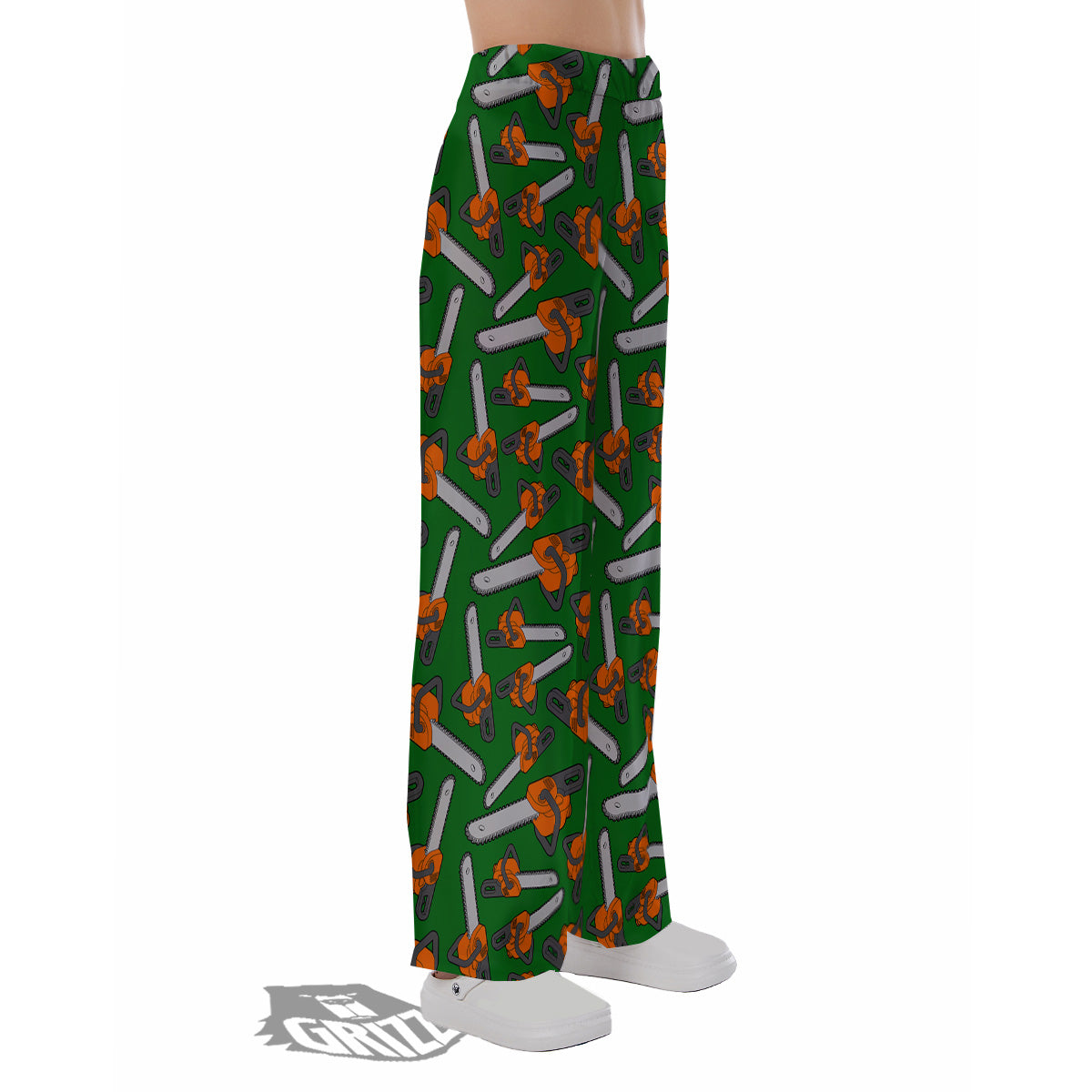 Green Chainsaw Print Pattern Pajama Pants-grizzshop
