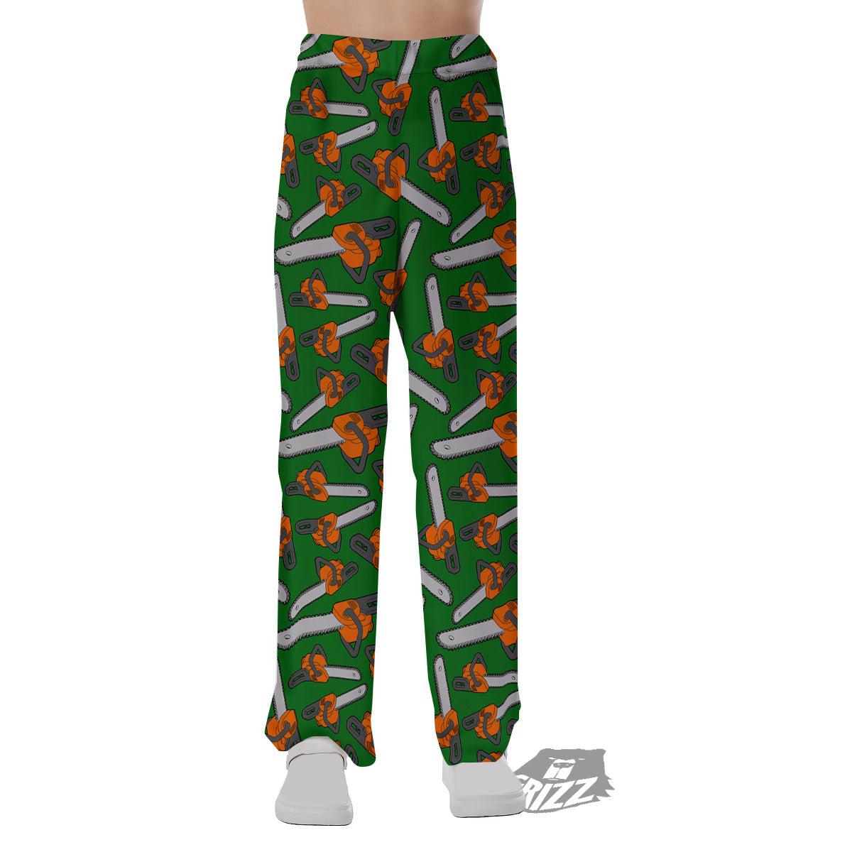 Green Chainsaw Print Pattern Pajama Pants-grizzshop