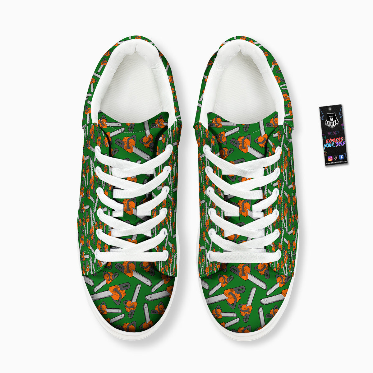Green Chainsaw Print Pattern Platform Shoes-grizzshop