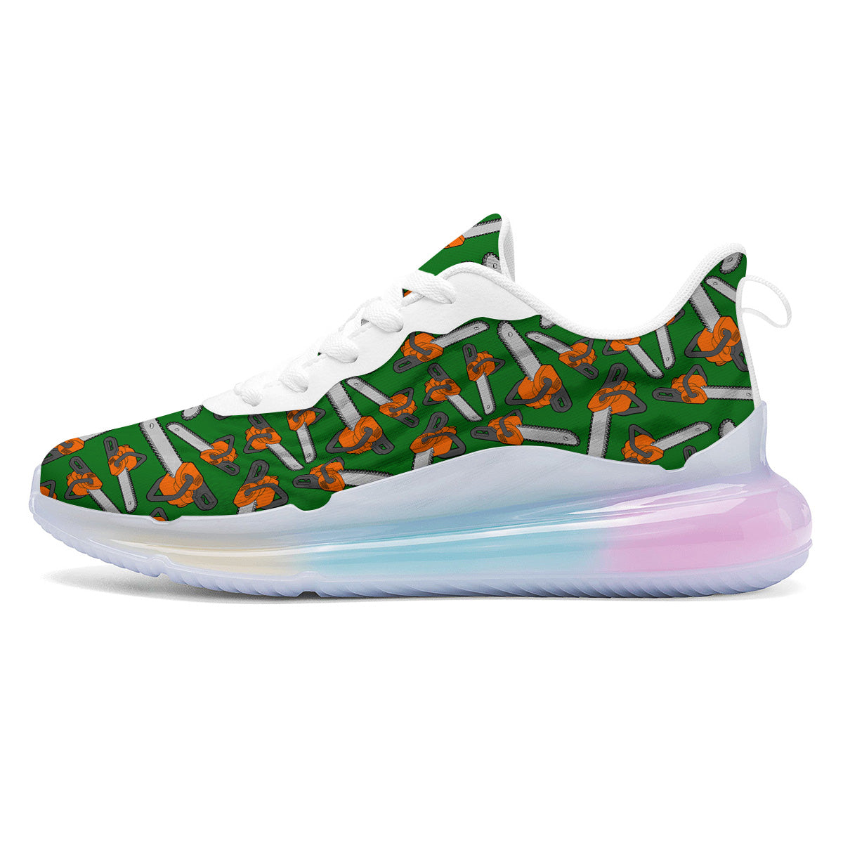 Green Chainsaw Print Pattern Running Sneakers-grizzshop