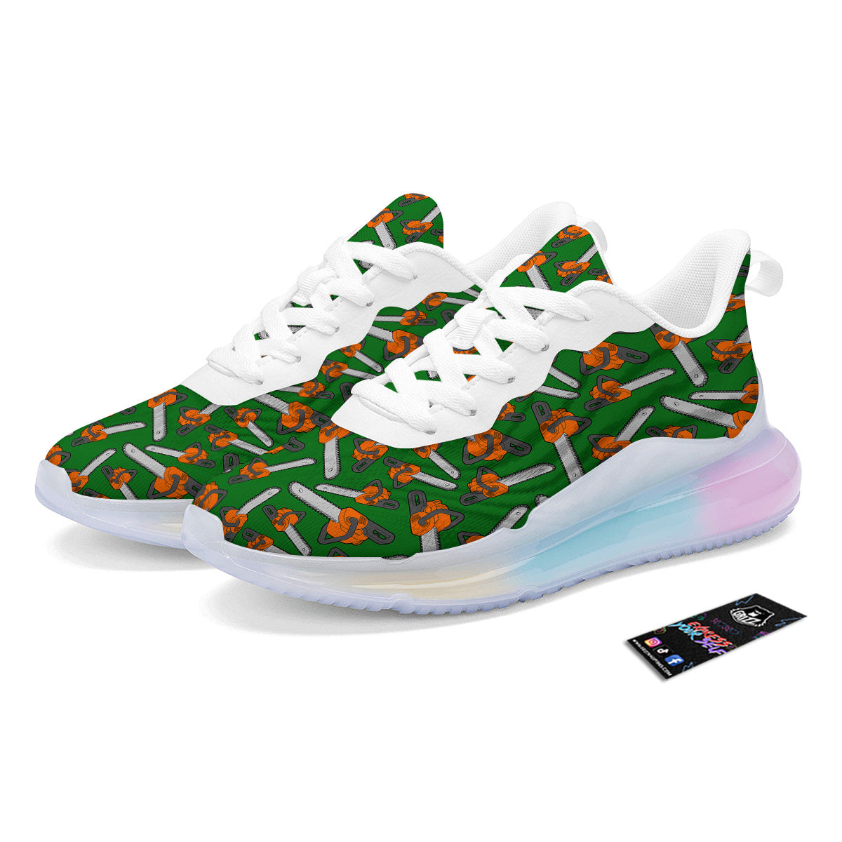 Green Chainsaw Print Pattern Running Sneakers-grizzshop