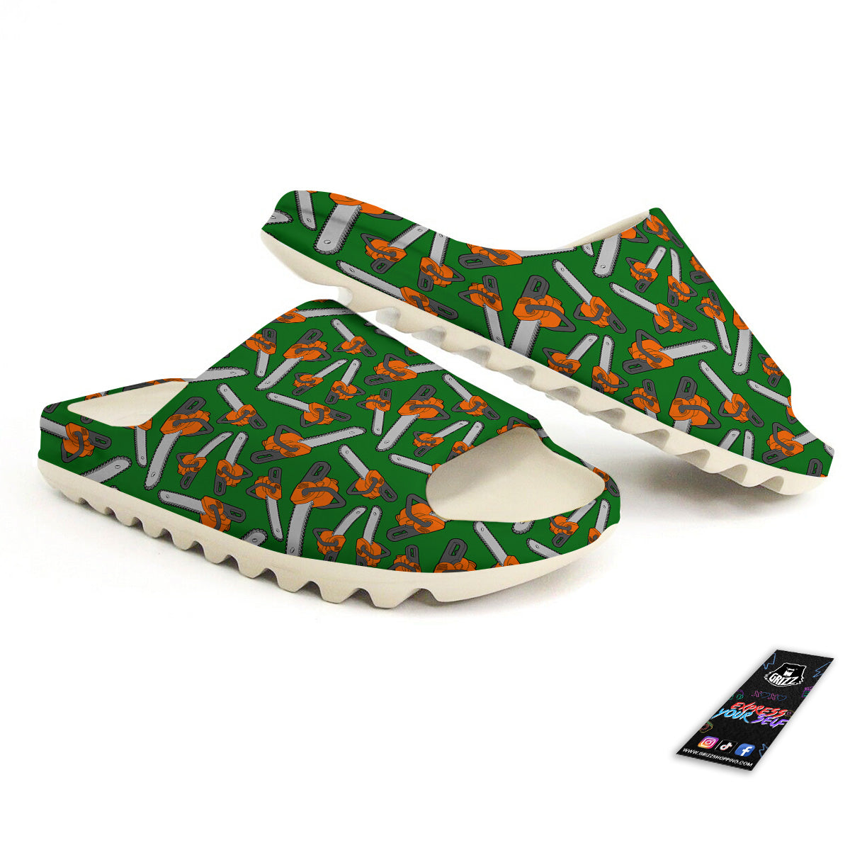 Green Chainsaw Print Pattern Sandals-grizzshop