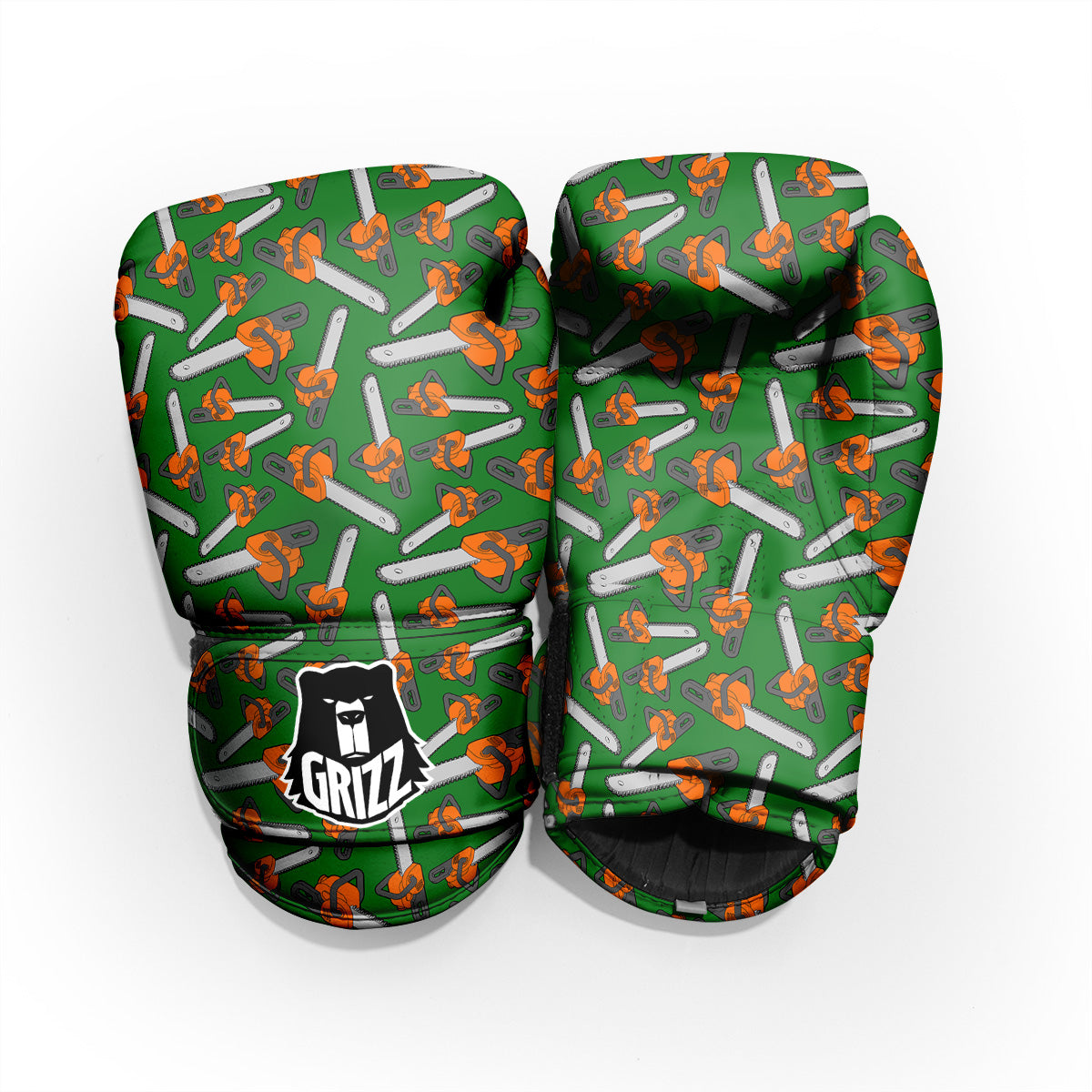 Green Chainsaw Print Pattern Sparring Gloves-grizzshop