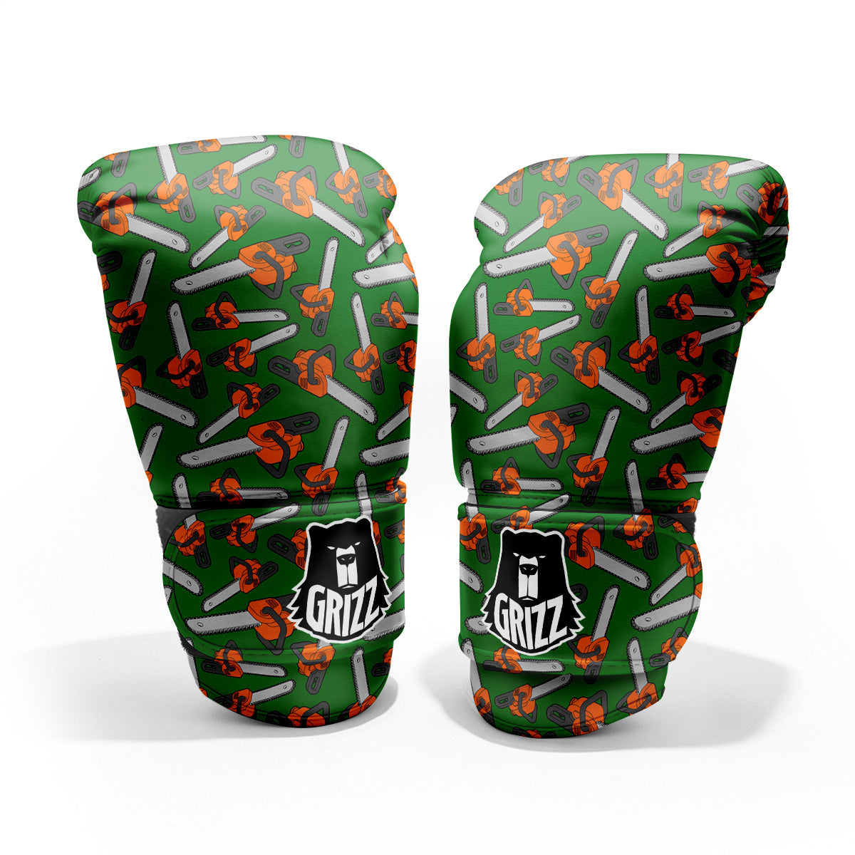 Green Chainsaw Print Pattern Sparring Gloves-grizzshop