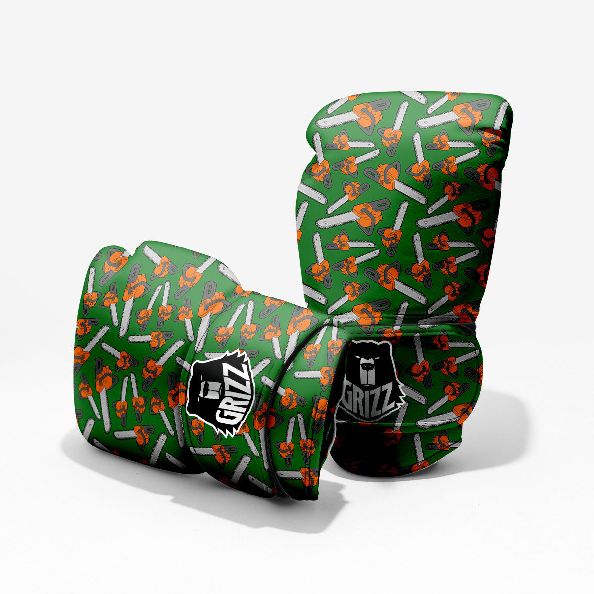Green Chainsaw Print Pattern Sparring Gloves-grizzshop