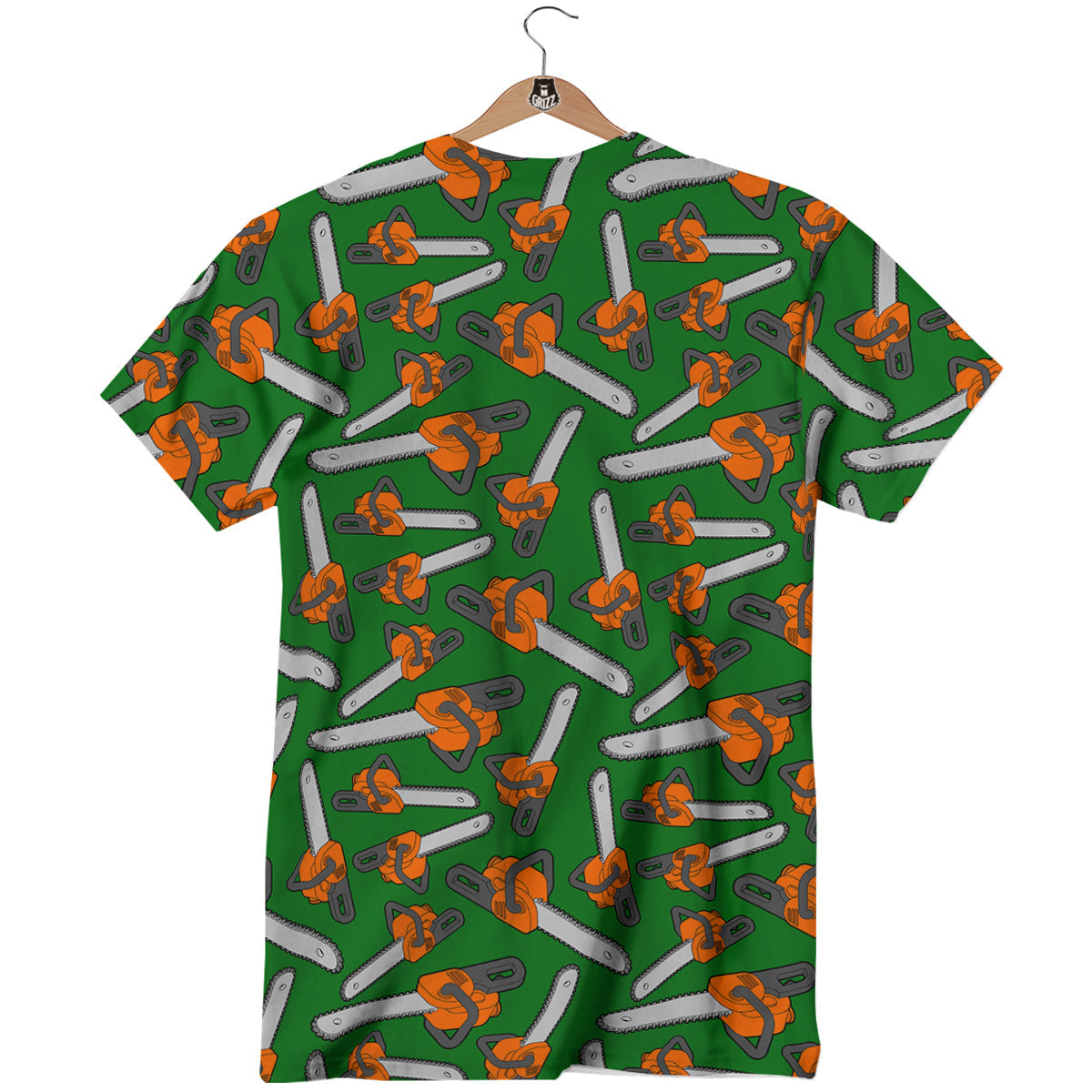 Green Chainsaw Print Pattern T-Shirt-grizzshop