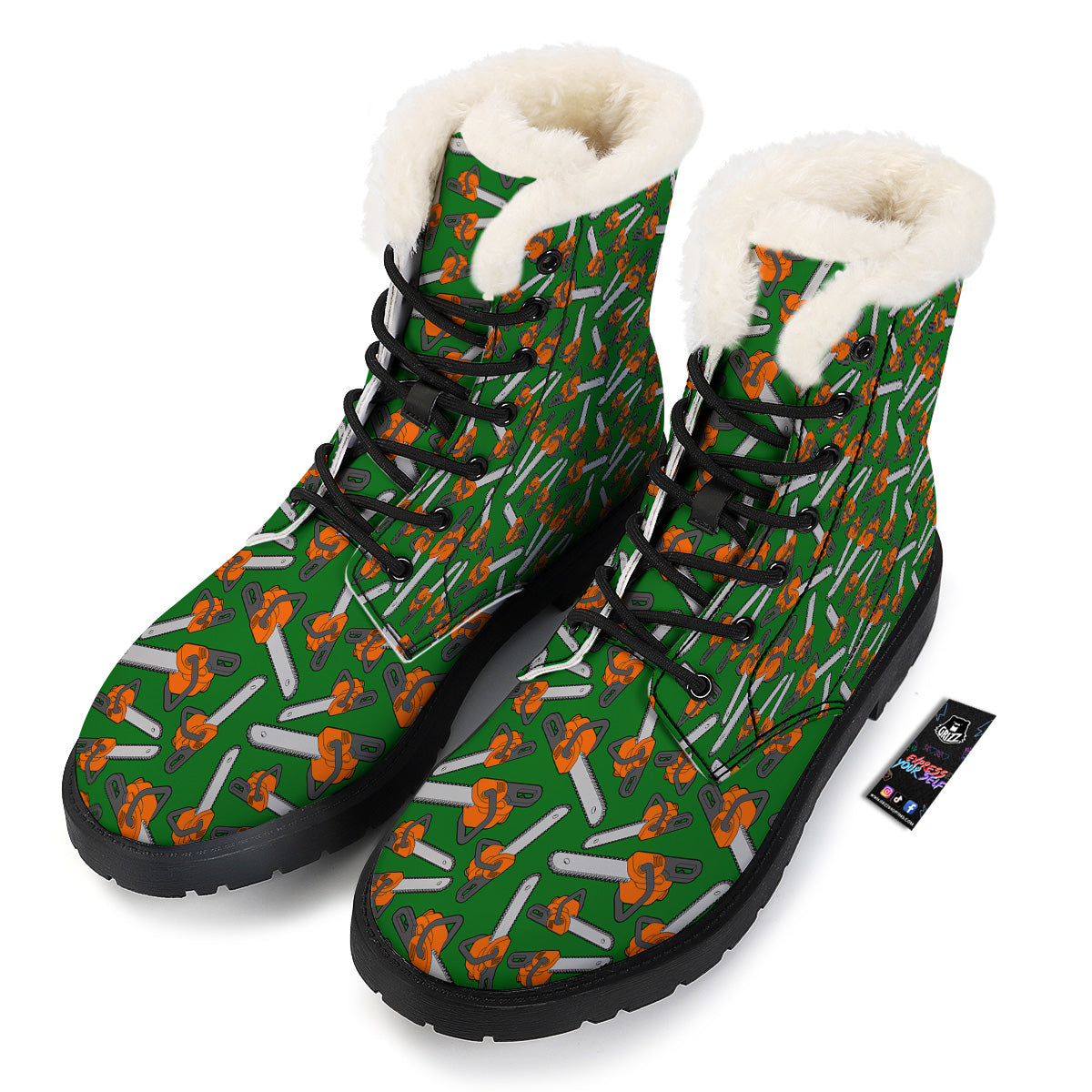 Green Chainsaw Print Pattern Winter Boots-grizzshop