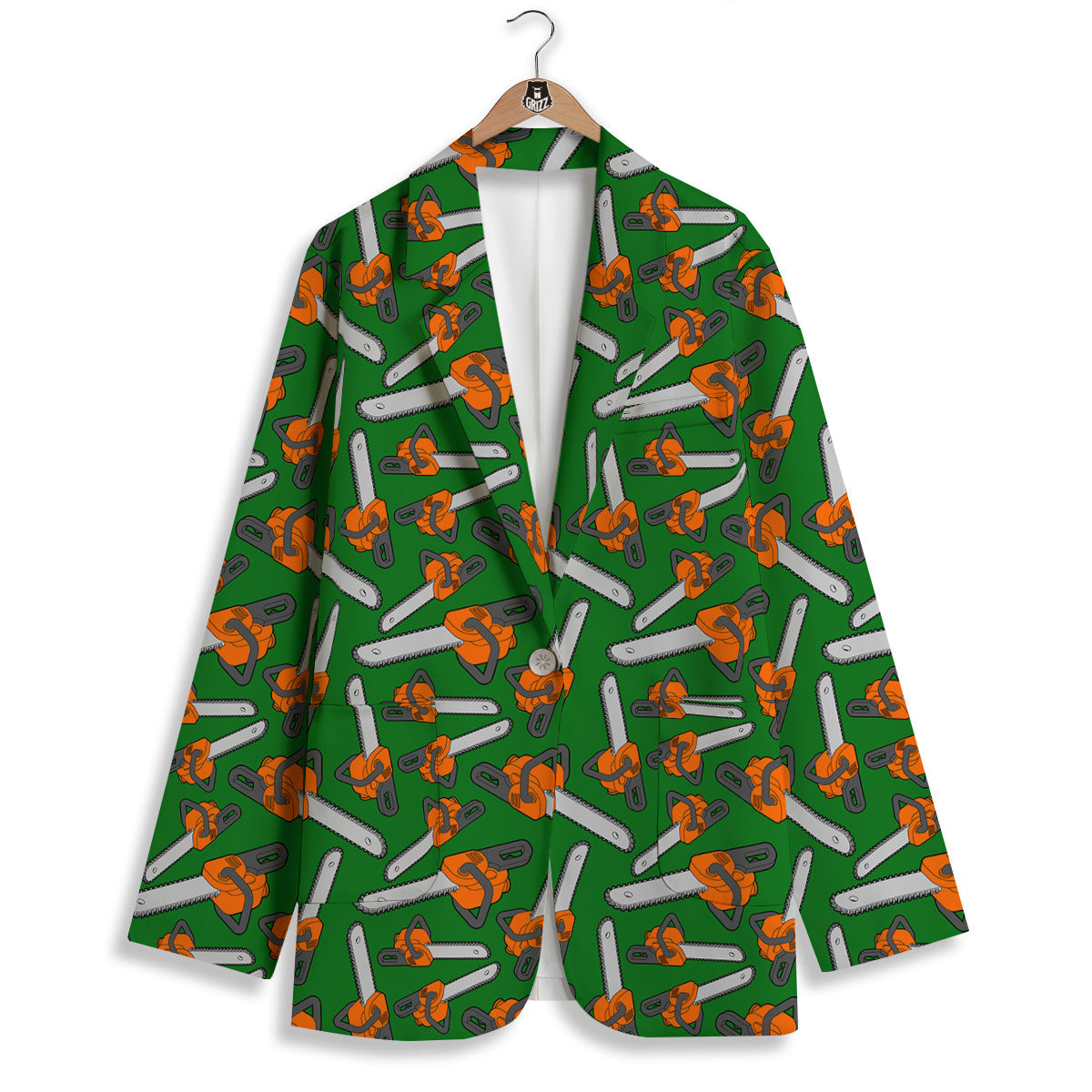 Green Chainsaw Print Pattern Women's Blazer-grizzshop