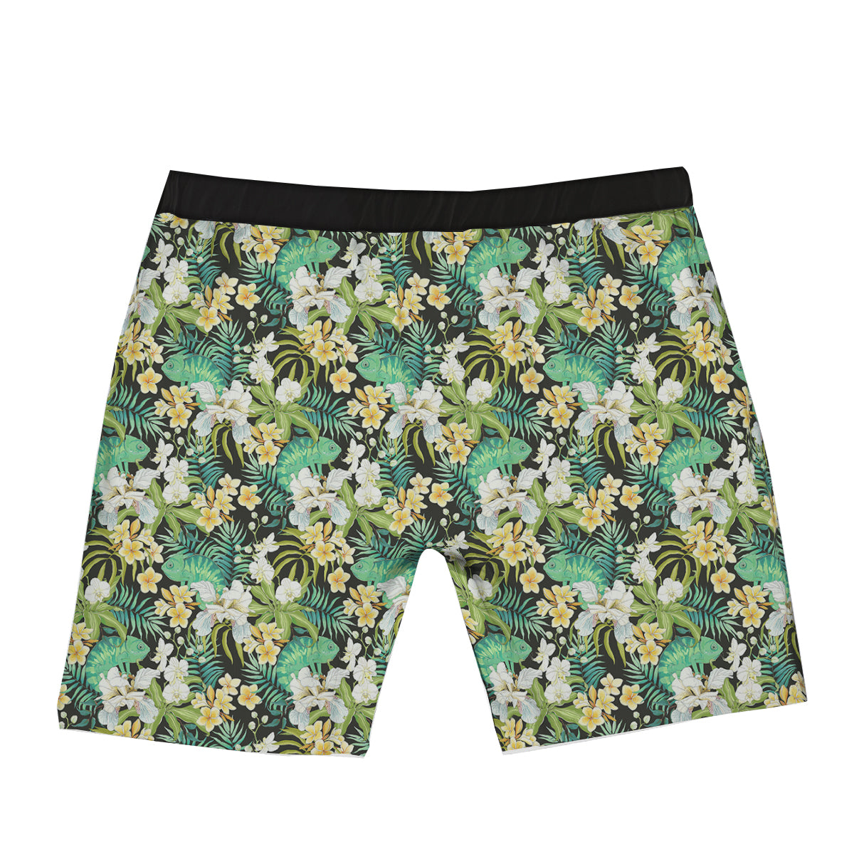 Green Chameleon And Flowers Plumeria Orchid Print Pattern Boxer Briefs-grizzshop