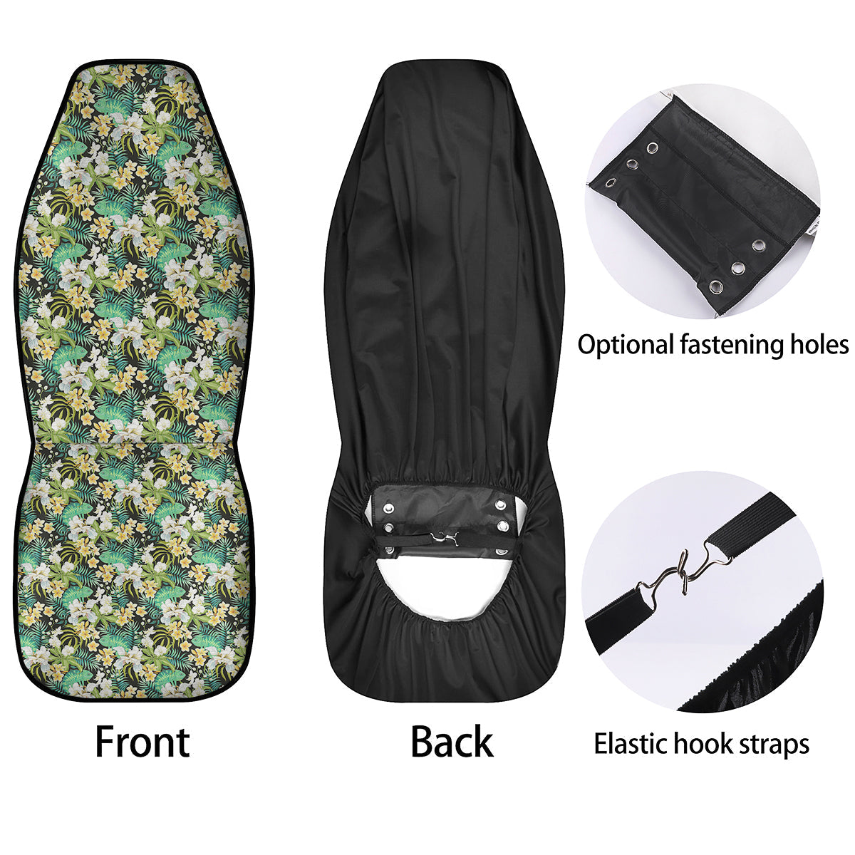 Green Chameleon And Flowers Plumeria Orchid Print Pattern Car Seat Covers-grizzshop