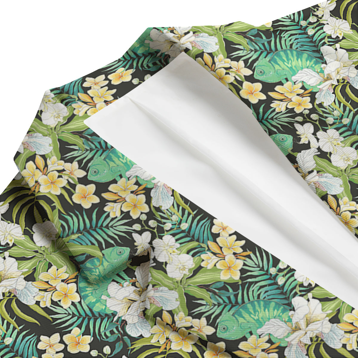Green Chameleon And Flowers Plumeria Orchid Print Pattern Men's Blazer-grizzshop