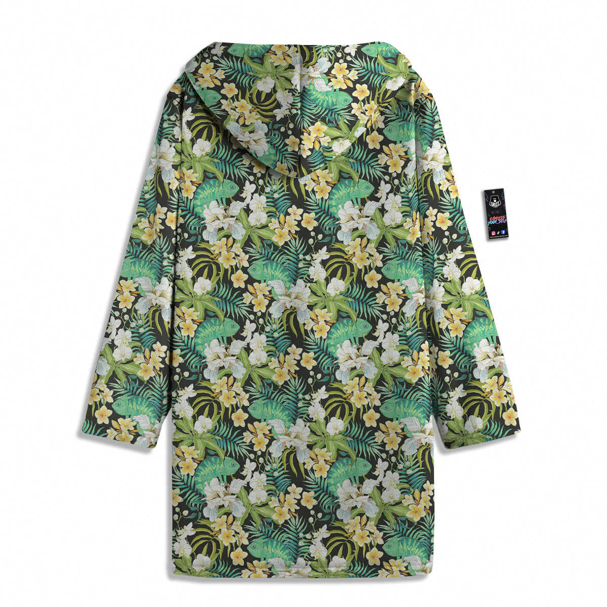 Green Chameleon And Flowers Plumeria Orchid Print Pattern Men's Windbreaker Jacket-grizzshop