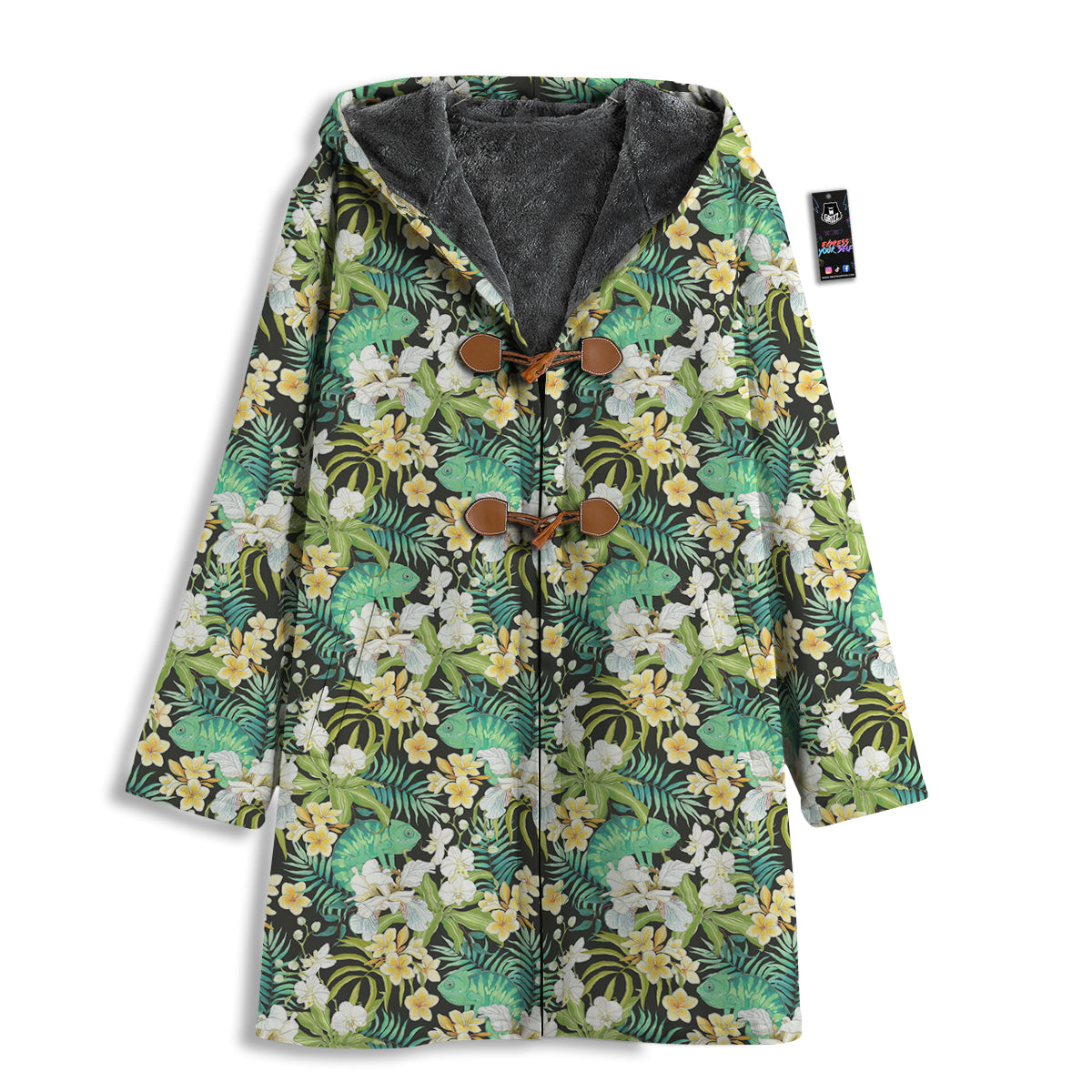 Green Chameleon And Flowers Plumeria Orchid Print Pattern Men's Windbreaker Jacket-grizzshop