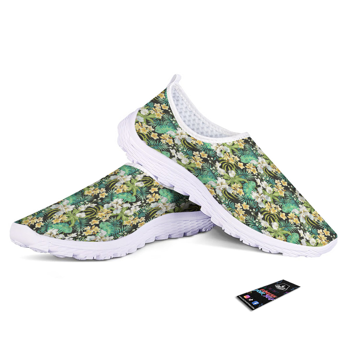 Green Chameleon And Flowers Plumeria Orchid Print Pattern Nurse Shoes-grizzshop