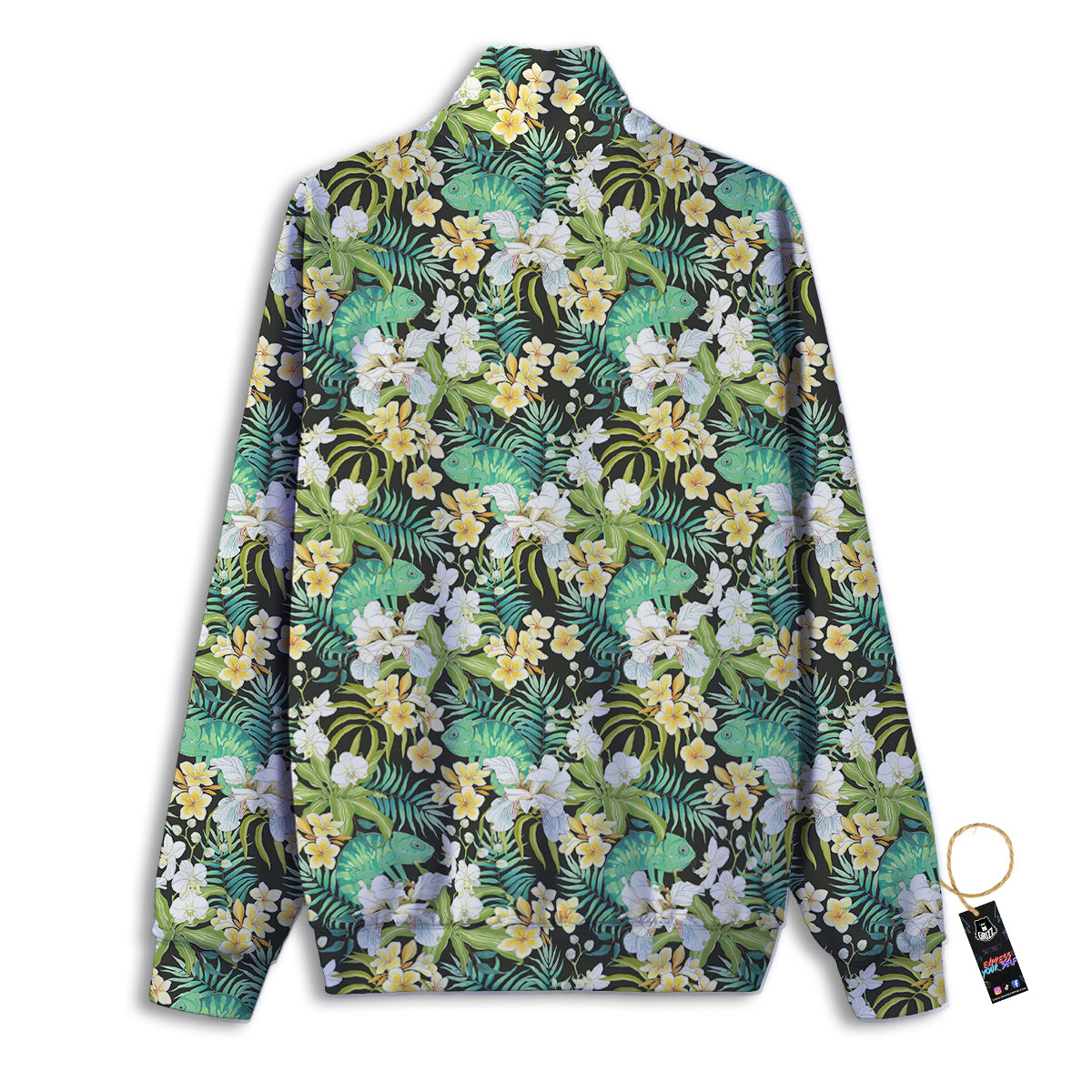 Green Chameleon And Flowers Plumeria Orchid Print Pattern Track Jacket-grizzshop