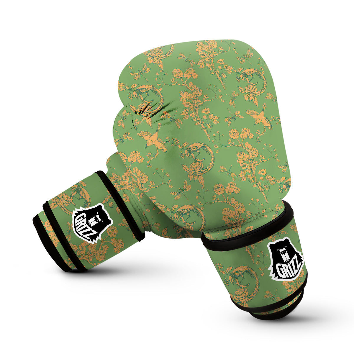 Green Chinoiserie Print Pattern Boxing Gloves-grizzshop