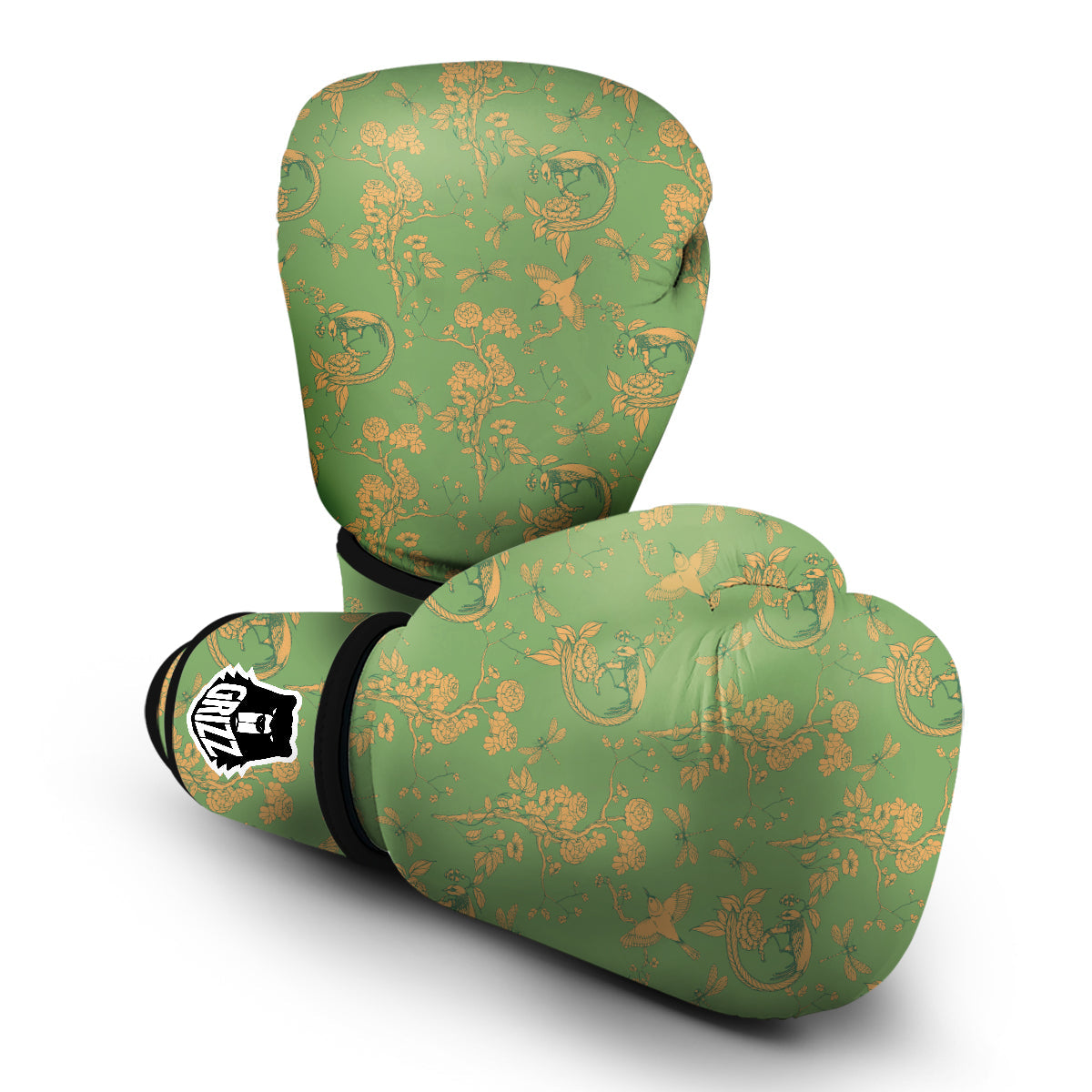 Green Chinoiserie Print Pattern Boxing Gloves-grizzshop