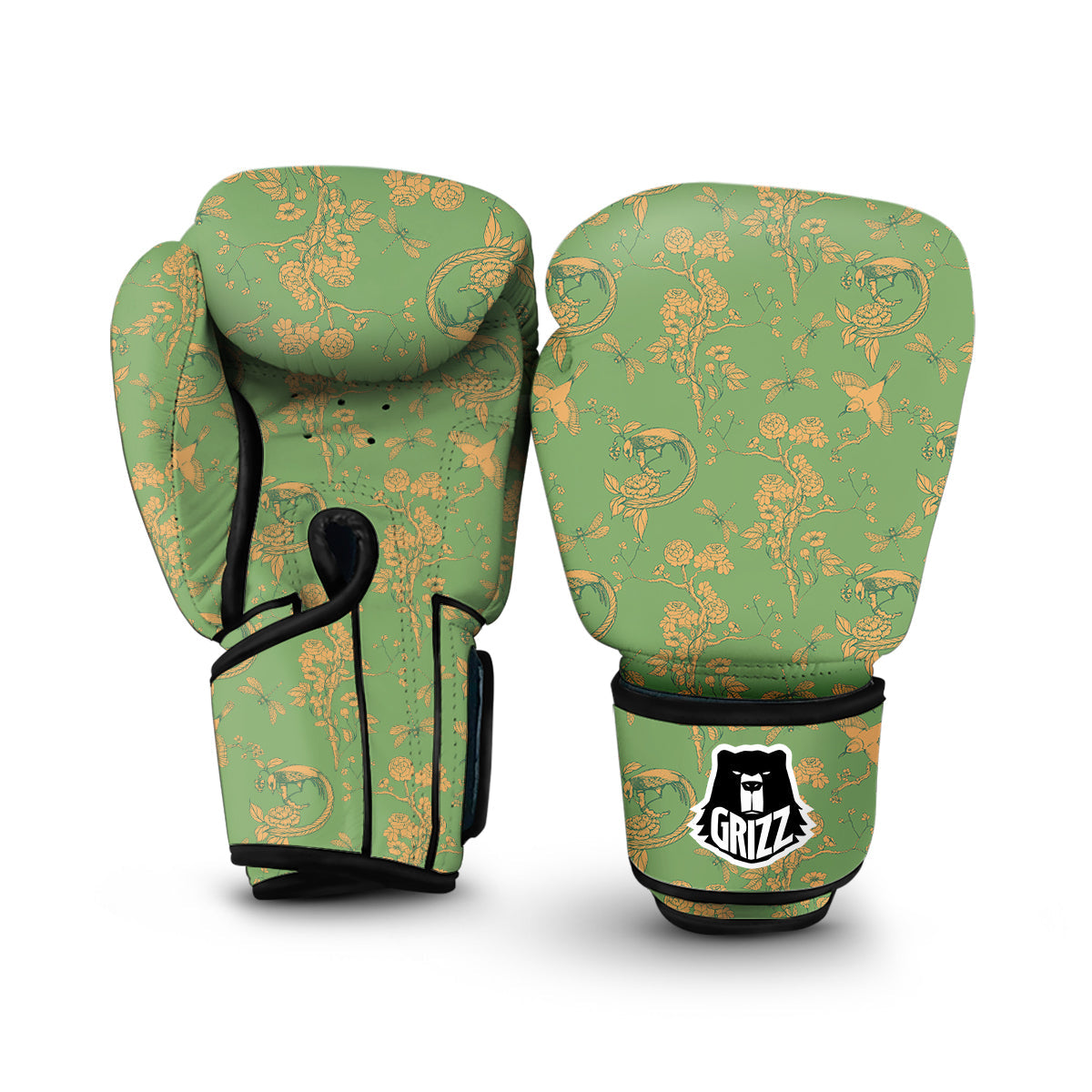 Green Chinoiserie Print Pattern Boxing Gloves-grizzshop