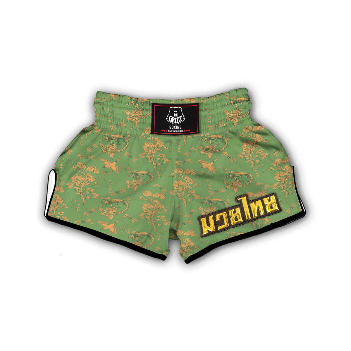 Green Chinoiserie Print Pattern Muay Thai Boxing Shorts-grizzshop