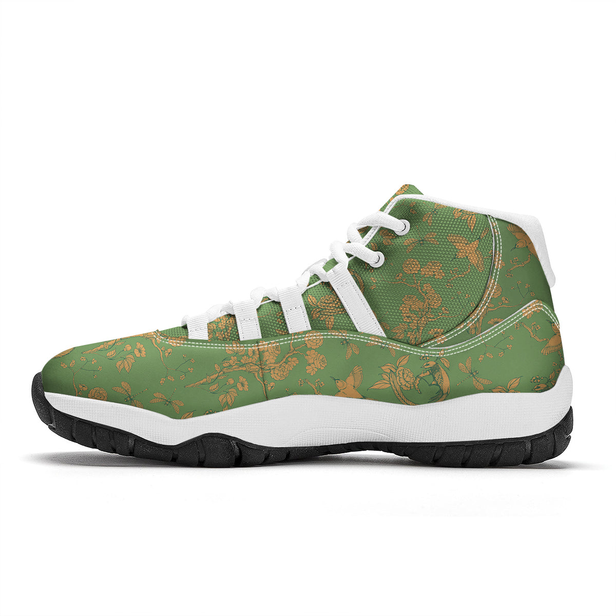 Green Chinoiserie Print Pattern White Bball Shoes-grizzshop