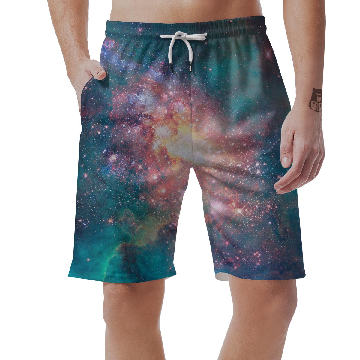 Green Cosmic Space Galaxy Men's Shorts-grizzshop