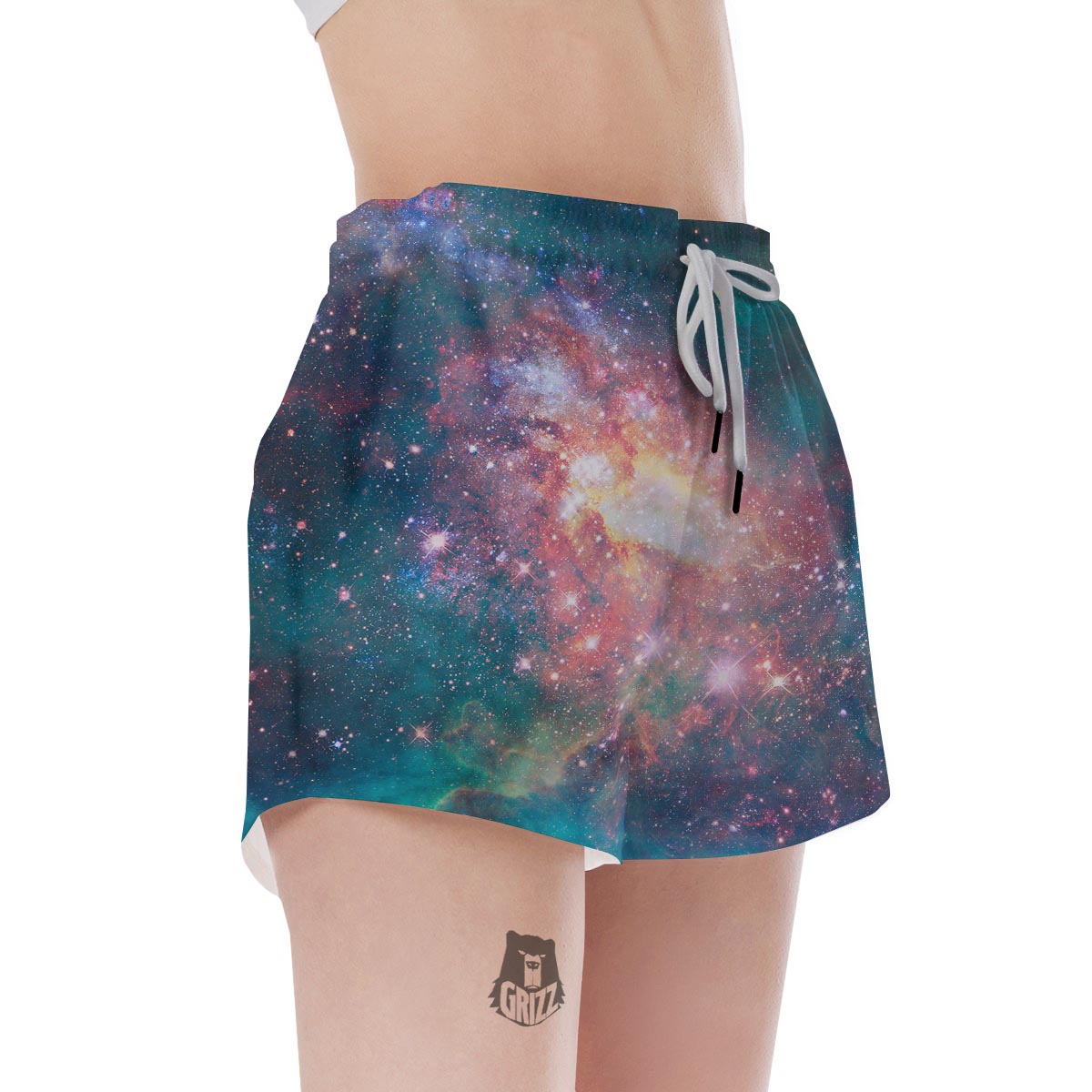 Green Cosmic Space Galaxy Women's Shorts-grizzshop