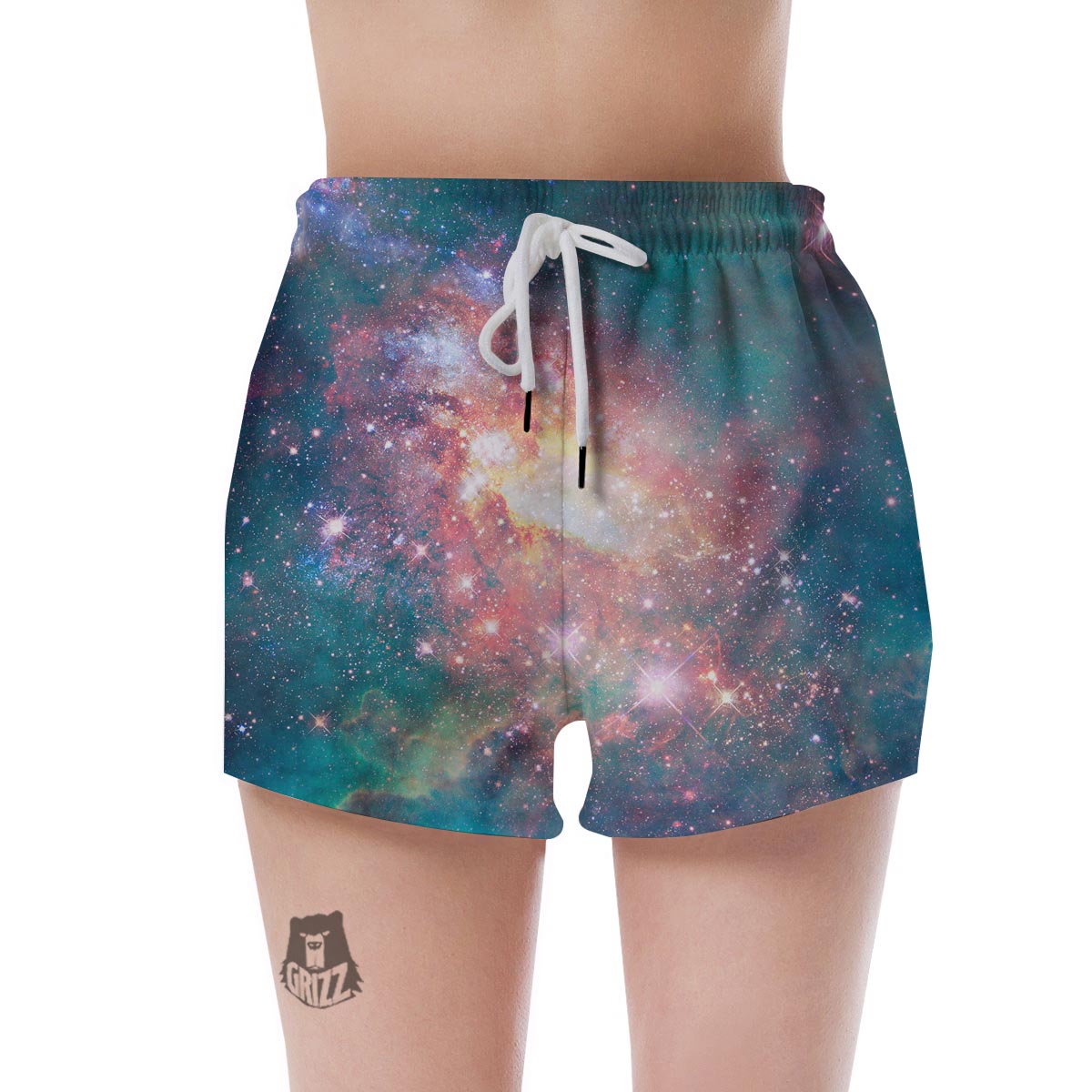 Green Cosmic Space Galaxy Women's Shorts-grizzshop