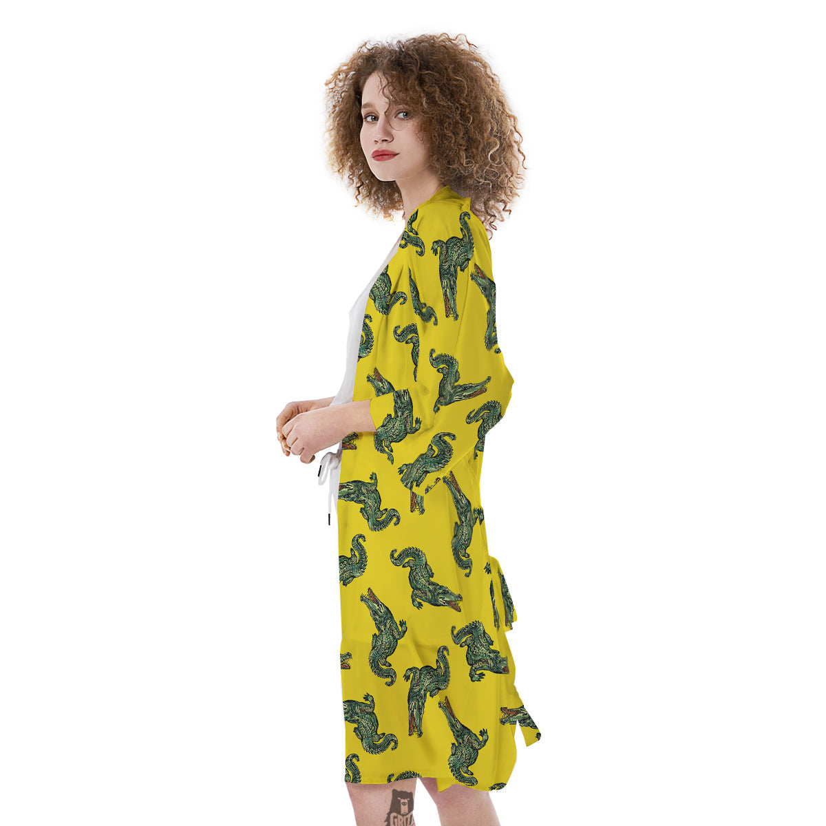 Green Crocodile And Yellow Print Pattern Kimono-grizzshop